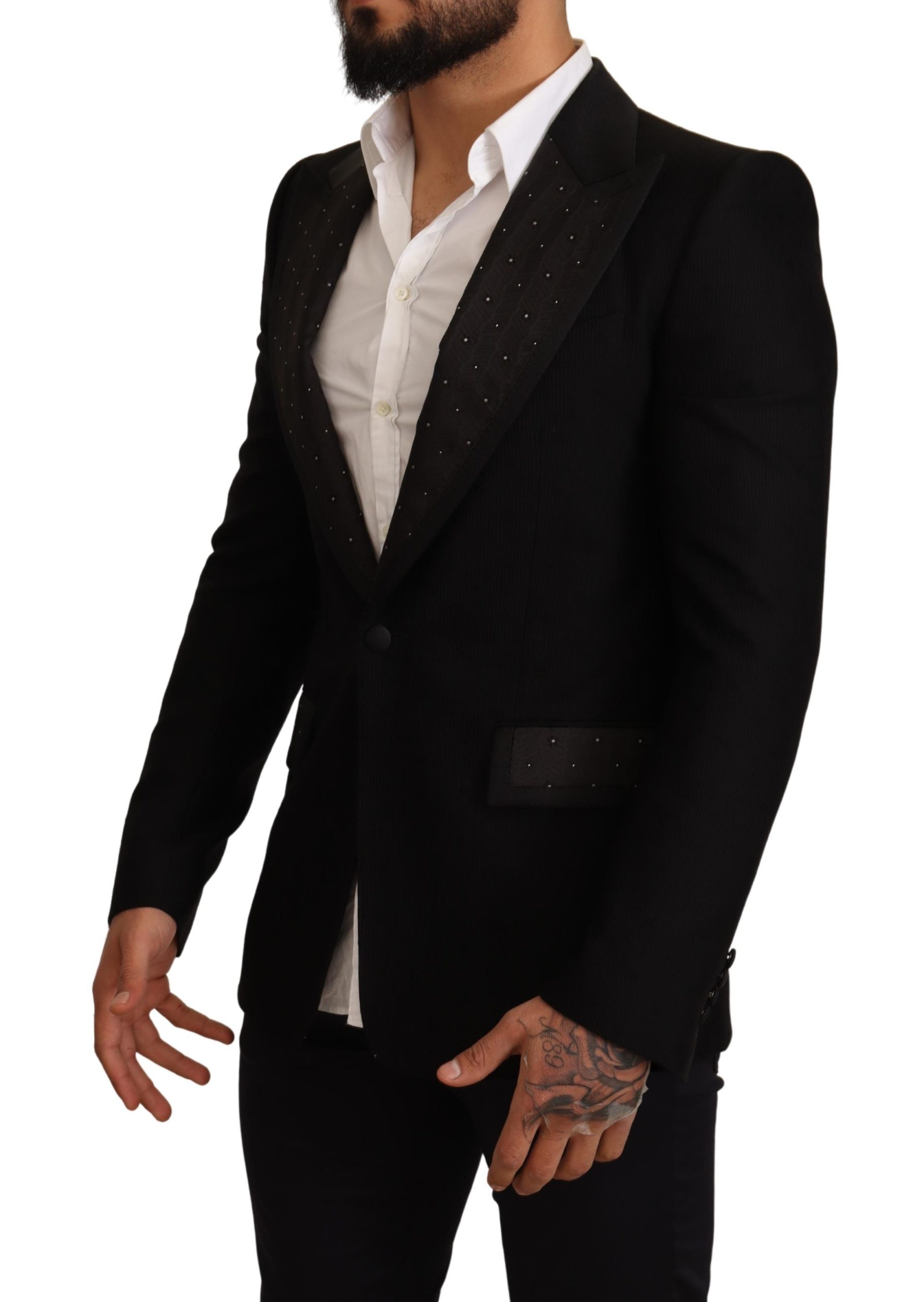 Dolce&Gabbana Herr Svart Ull Slim Fit Kappa Blazer Jacka – bild 2