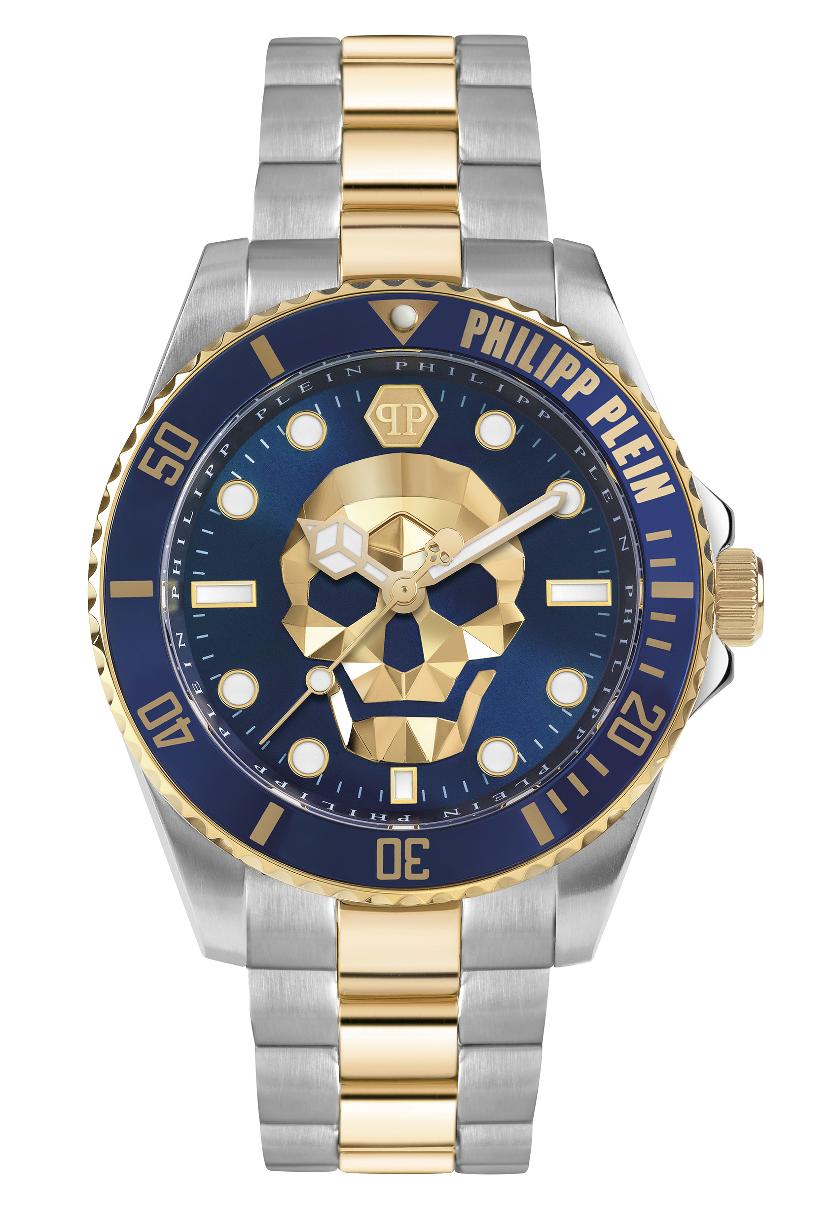 Philipp Plein The $kull Diver Men's Watch 44mm Blue Dial with Stainless Steel Gold and Silver Bracelet - Image 2