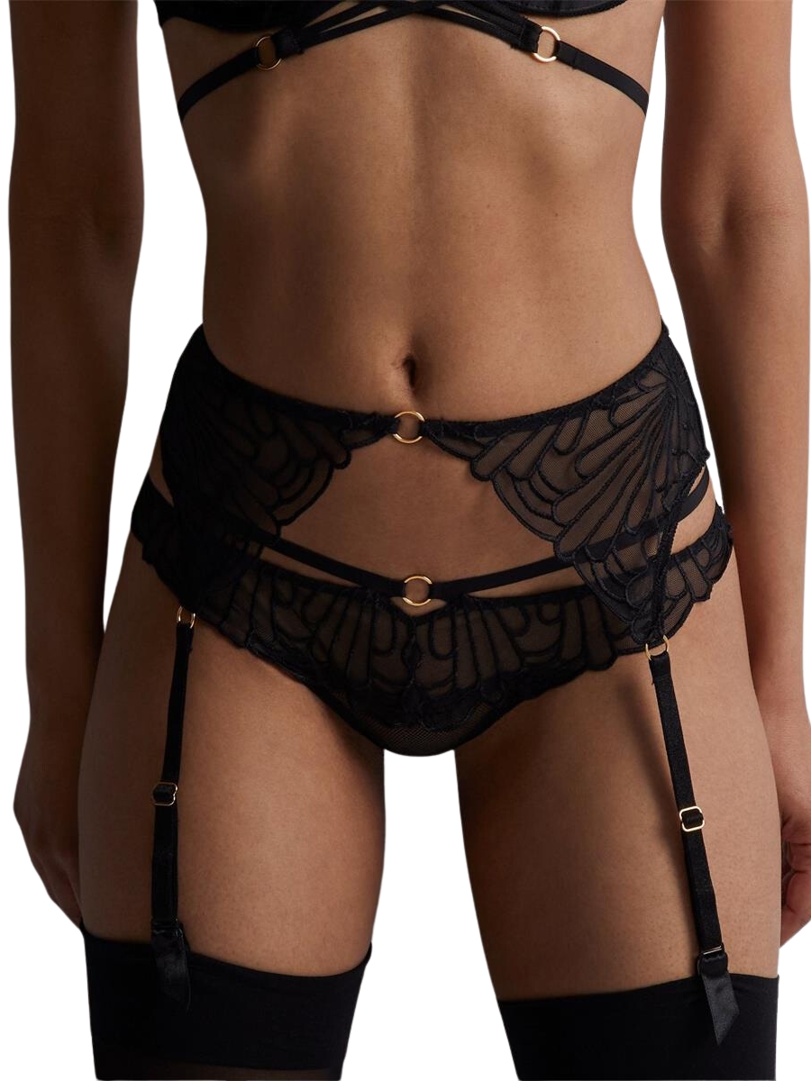 Aubade Womens L’Indomptable Suspender Belt – Black Polyamide – Size Medium