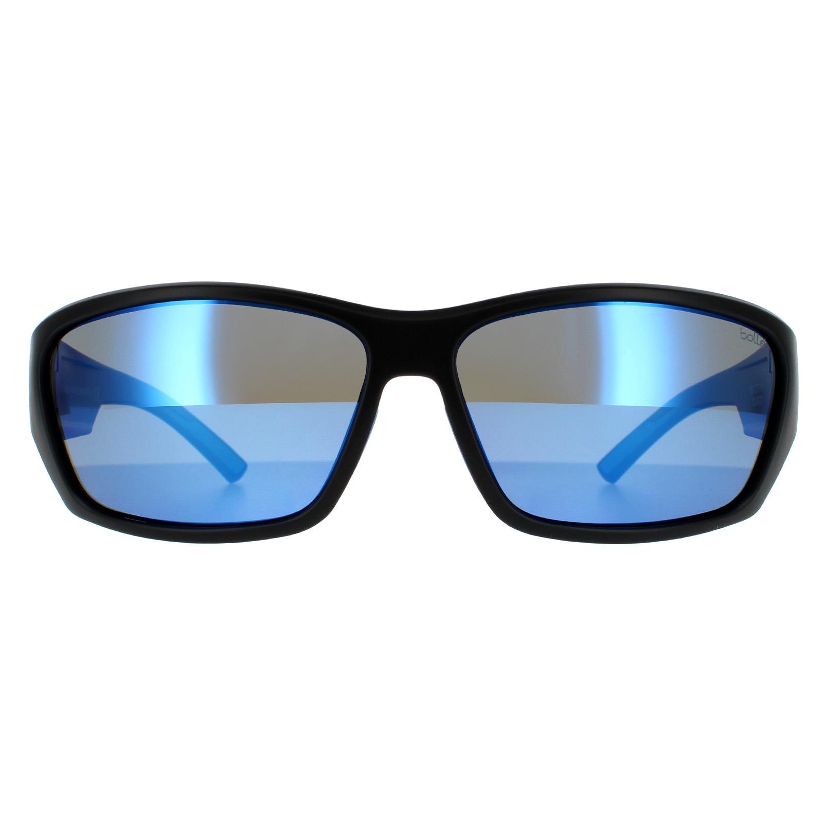 Thumbnail - Bolle Wrap Unisex Matte Schwarz und Blau Blaue Spiegel Sonnenbrille