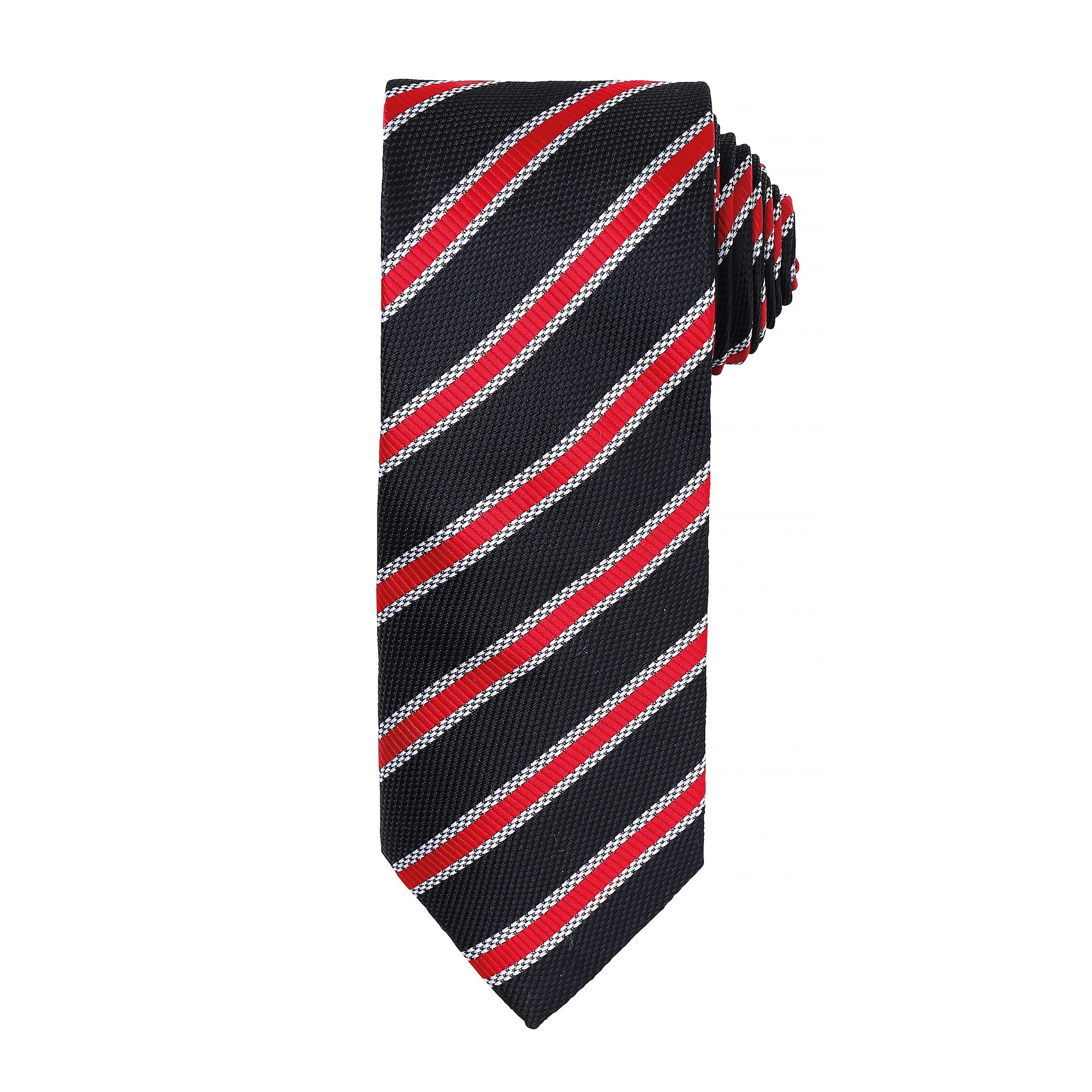 Thumbnail - Premier Mens Waffle Stripe Formal Business Tie (Schwarz/Rot)