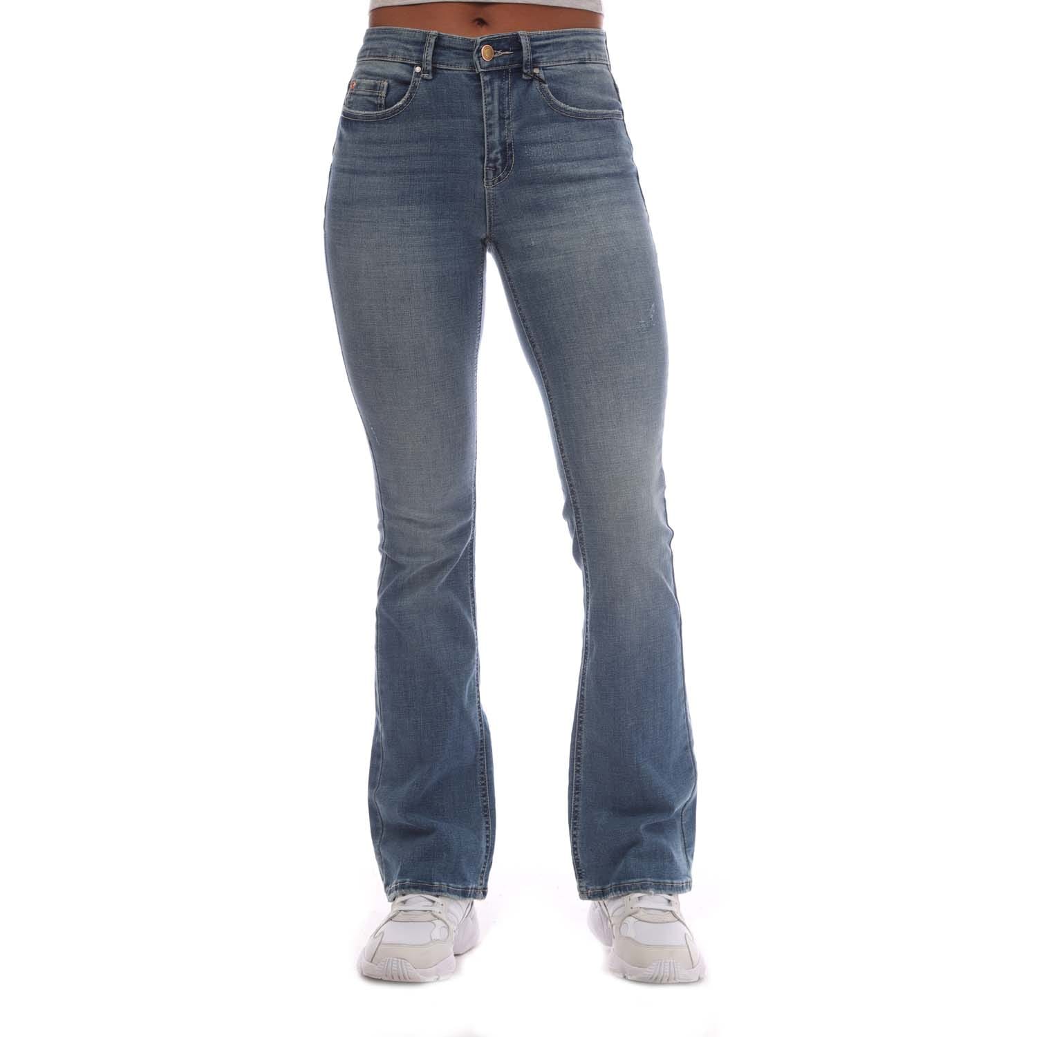Vero Moda Womens Flash Mid Rise Flared Jeans in Denim - Blue - Size 6 Short