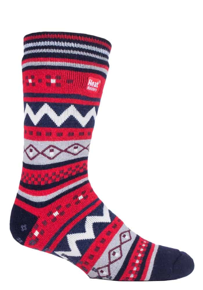 Thumbnail - Nordisch gemusterte, rutschfeste Herren-Thermo-Pantoffel-Socken mit Greifern