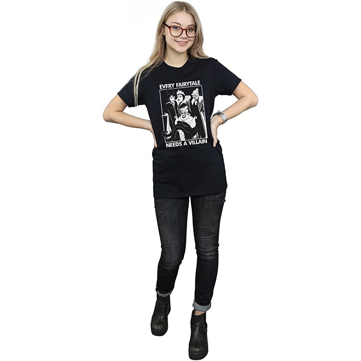 Disney Womens/Ladies Every Fairy Tale Needs A Villain Cotton Boyfriend T-Shirt (Black) dam – bild 2