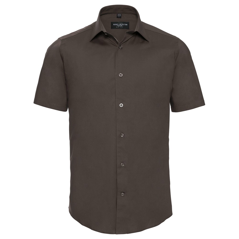 Russell Athletic Collection Mens Easy-Care Fitted Short-Sleeved Shirt (Chocolate) - Size 18 inch