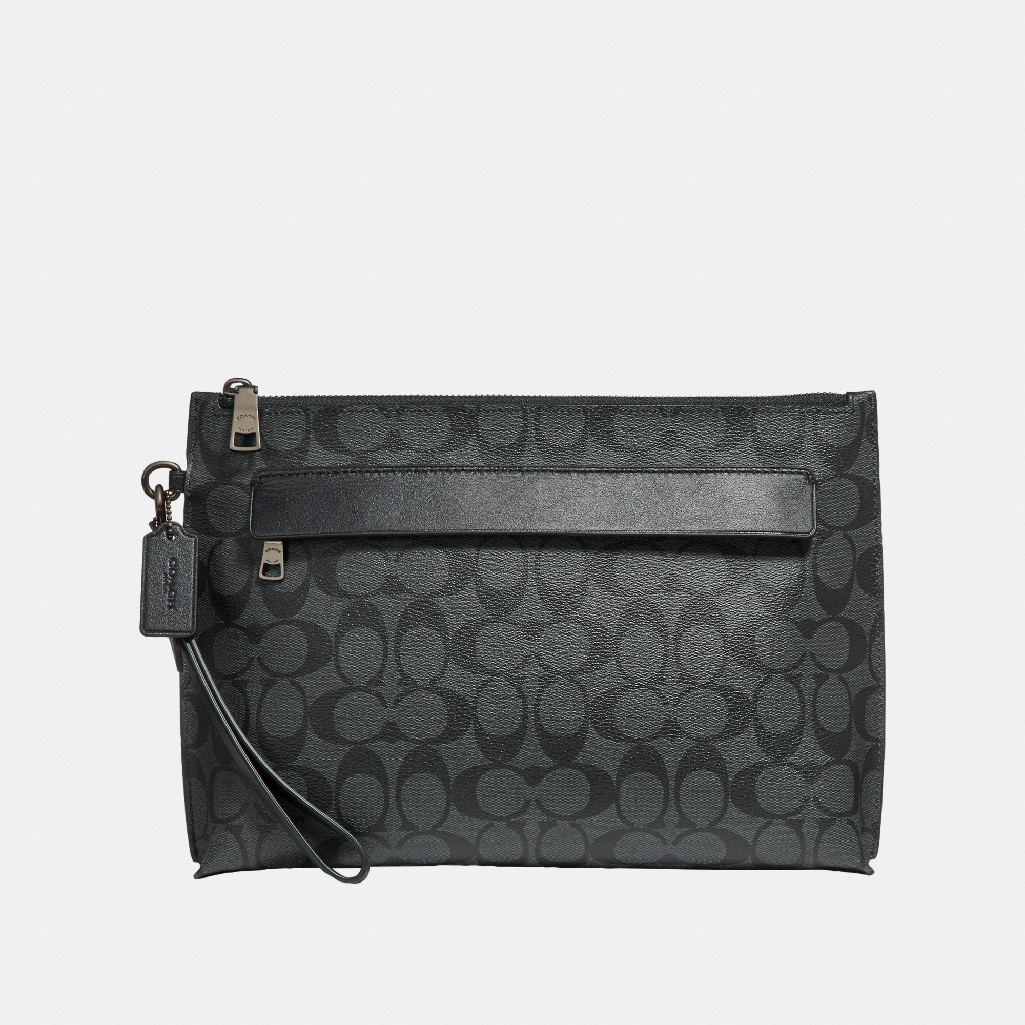 Coach Mens Carry All Pouch in Sig PVC Bag - Grey Leather - One Size