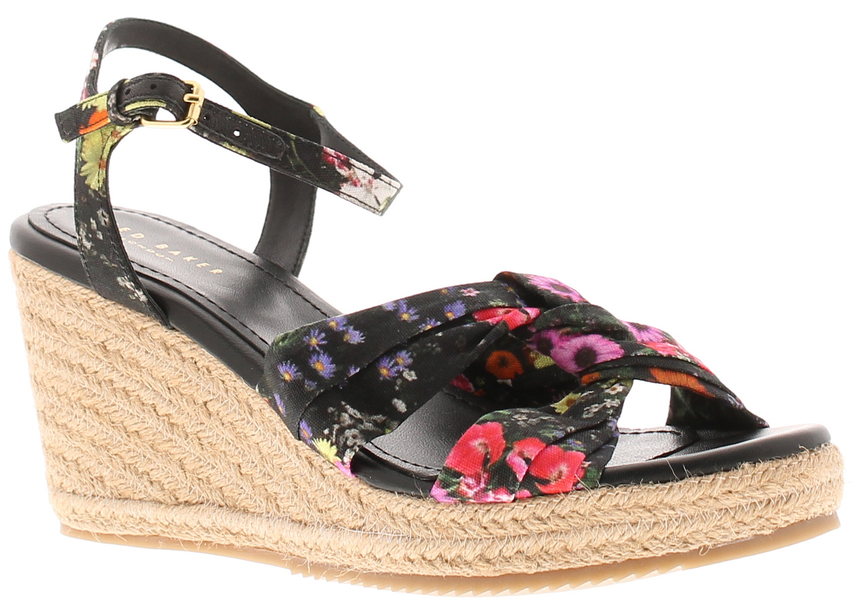 Thumbnail - Ted Baker Damen Sandalen Cardima Espadrille Keilabsatz Floral Druck Schwarz