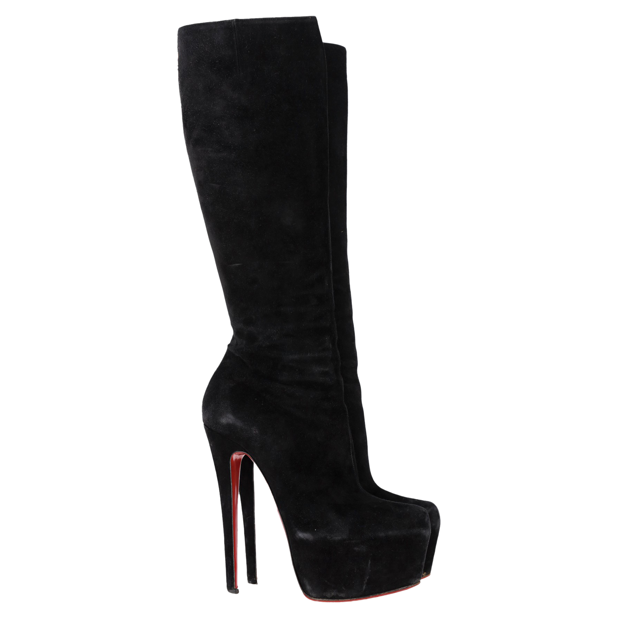 Christian Louboutin Pre-owned Womens Bianca Knee-Length Boots in Black Suede – Size EU 37