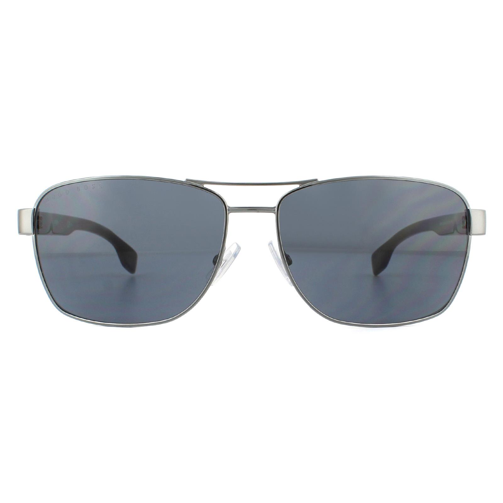 Hugo Boss Rectangle Mens Dark Ruthenium Grey Sunglasses Metal - One Size