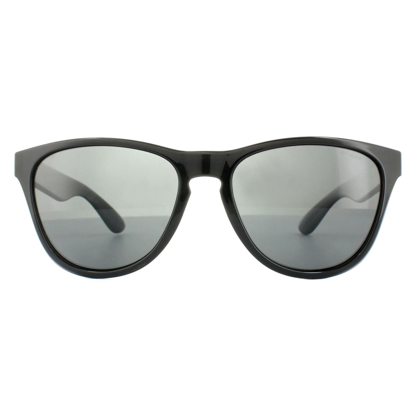 Thumbnail - Polaroid Rectangle Mens Shiny Black Grey Polarisierte Sonnenbrille