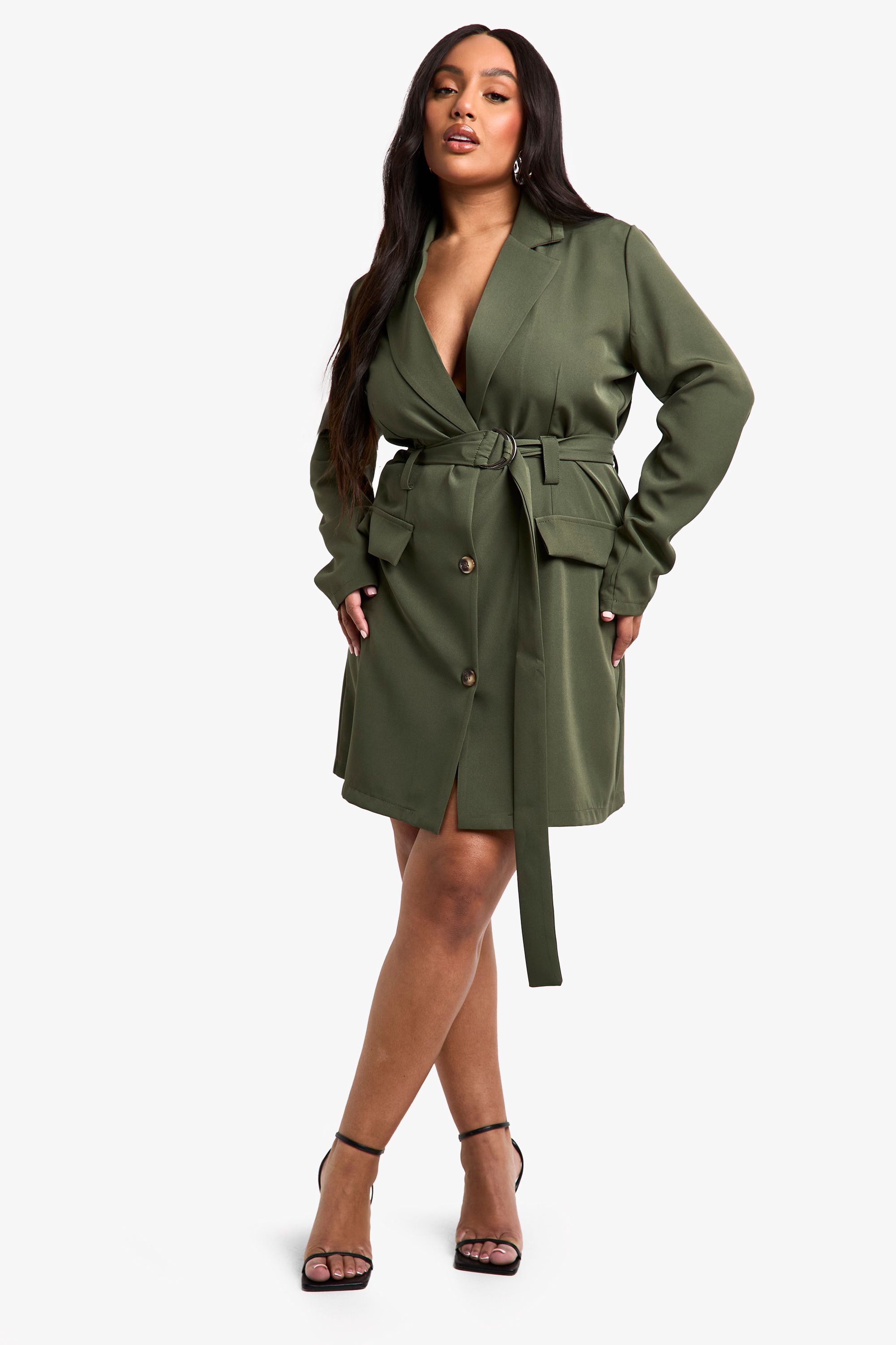 boohoo green blazer dress boohoo Women's Plus Drape Front Blazer Dress in Sage | Size: 20