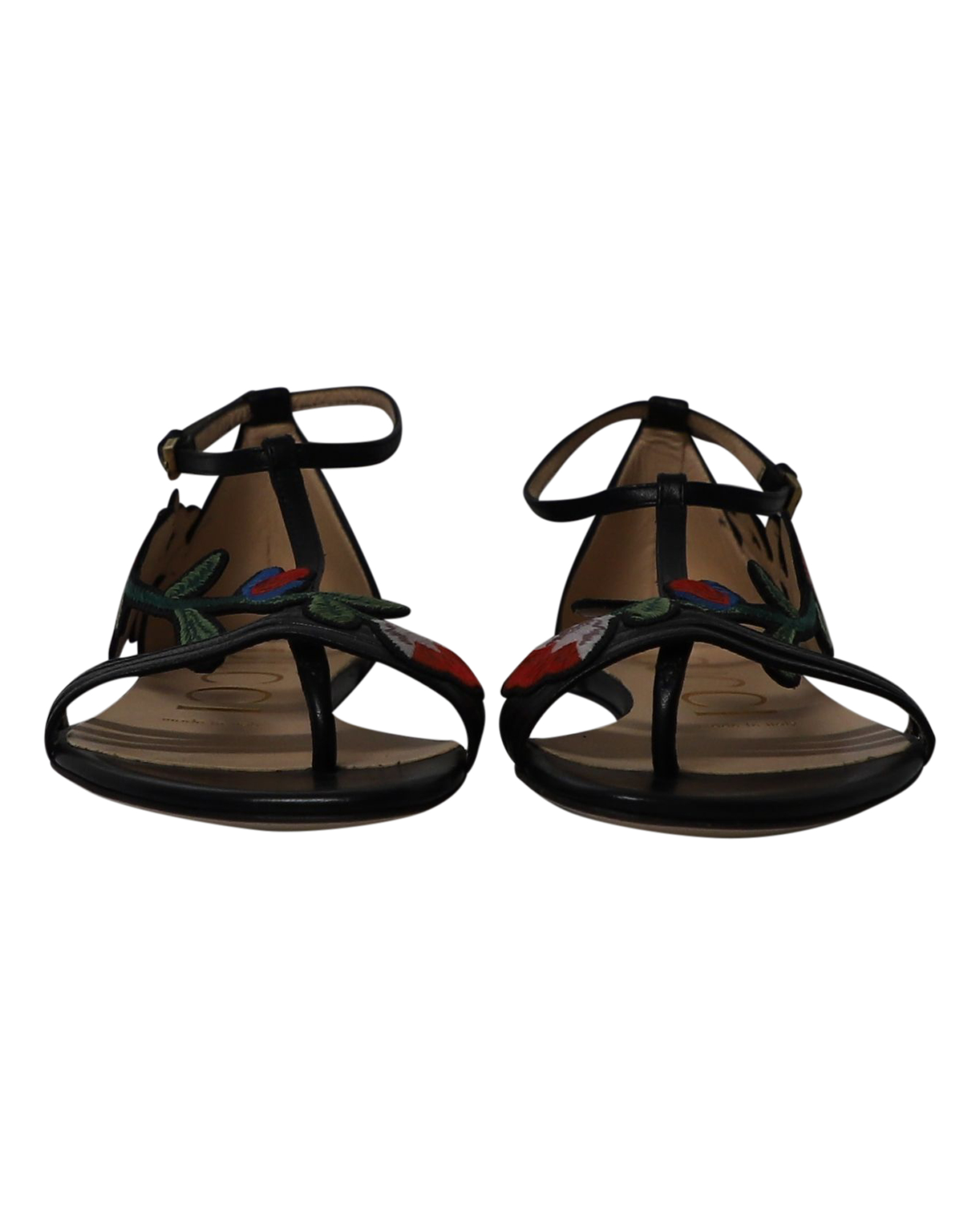 Gucci Pre-owned Gucci Ophelia Blommönstrade Platta Sandaler i Svart Läder dam – bild 2