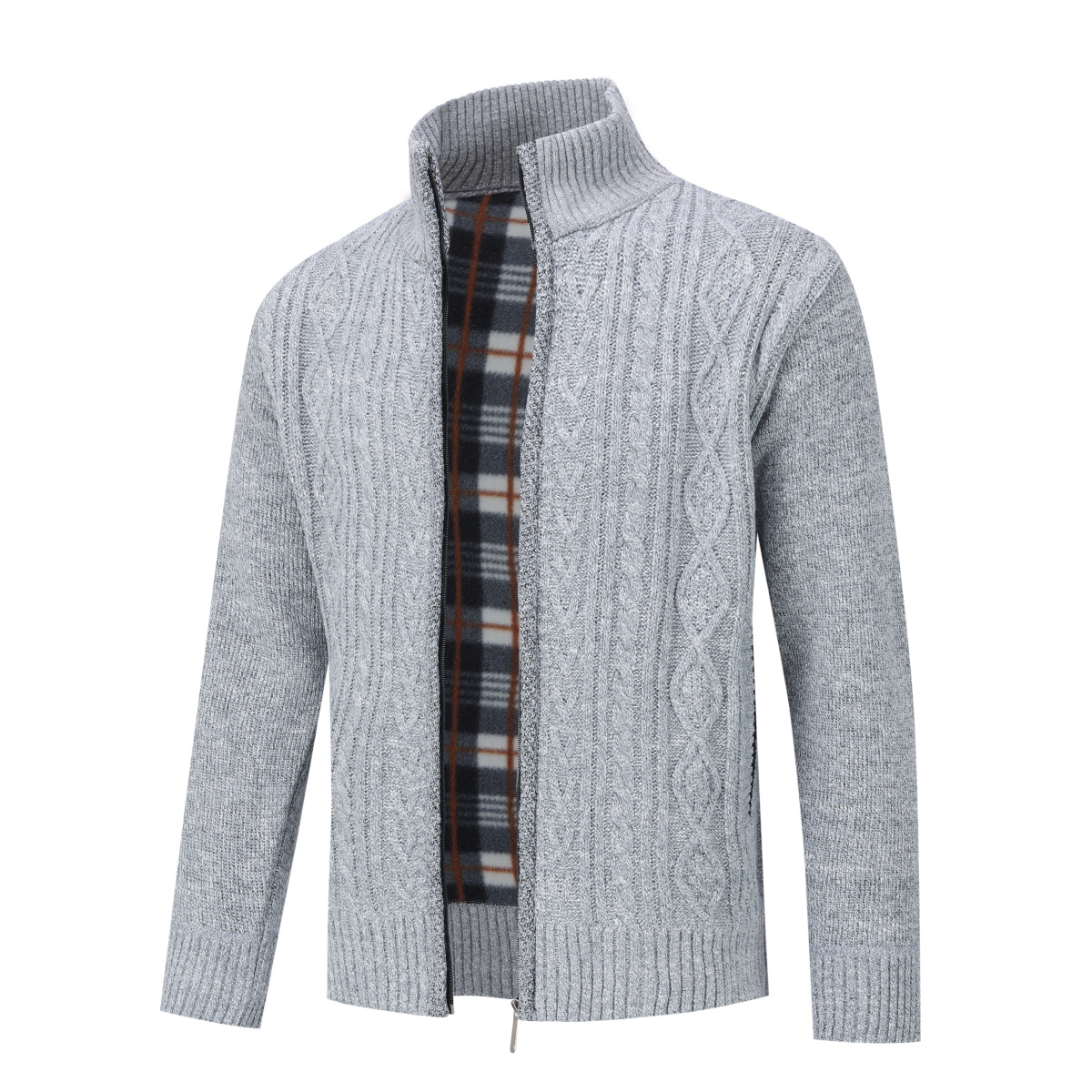 Allthemen Cardigan för herrar med dragkedja Cardigan Chunky Knit med ståkrage för vinter – bild 2