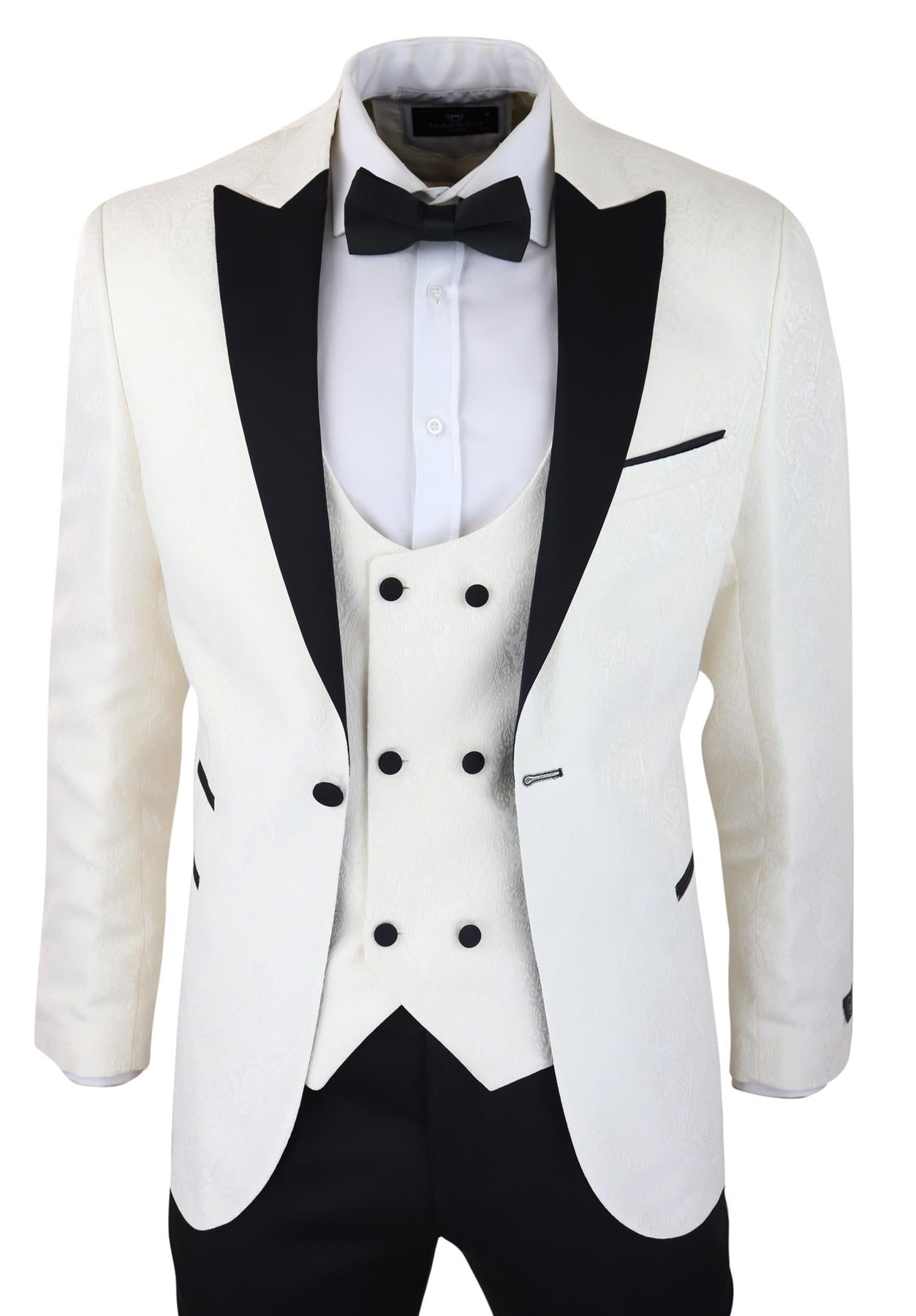 TruClothing Mens Beige Tuxedo Blazer Waistcoat Brocade Ivory Satin Paisley Dinner Jacket - Cream - Size 52 (Chest)