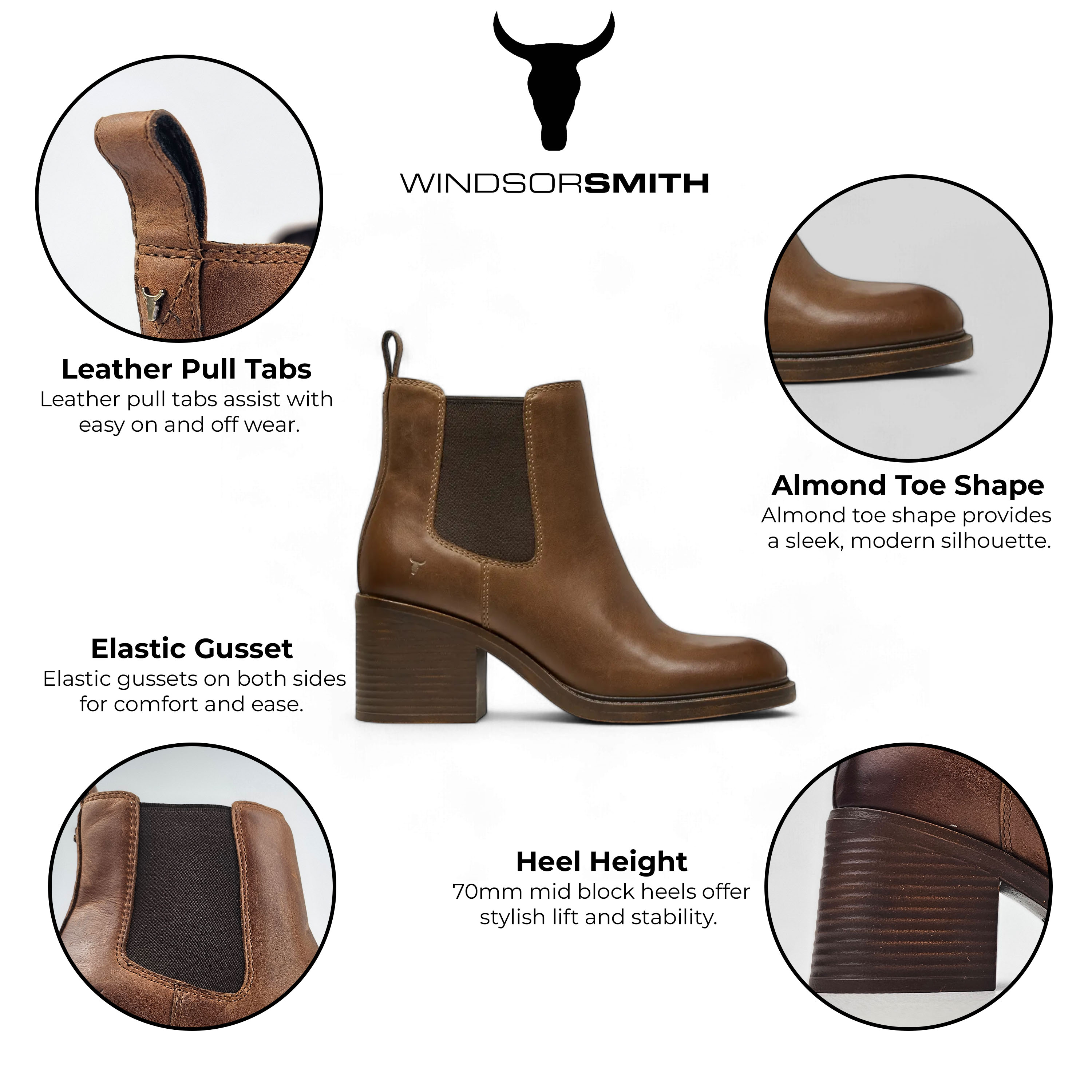 Windsor Smith Womens Tan Classic Leather Platform Ankle Chelsea Boots Varsity dam – bild 2