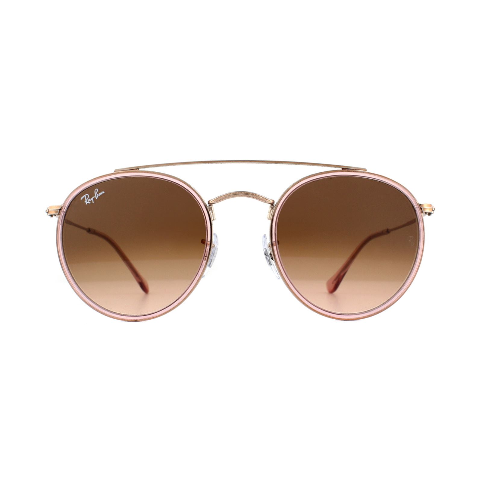 Ray-Ban Unisex Sunglasses Round Double Bridge 3647N 9069A5 Pink Gradient Brown Metal - One Size