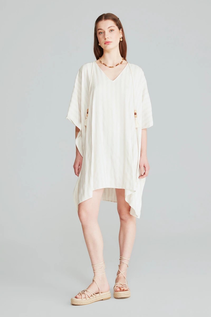 Gusto Womens Striped Linen Blend Kimono - Ecru - Size L/XL