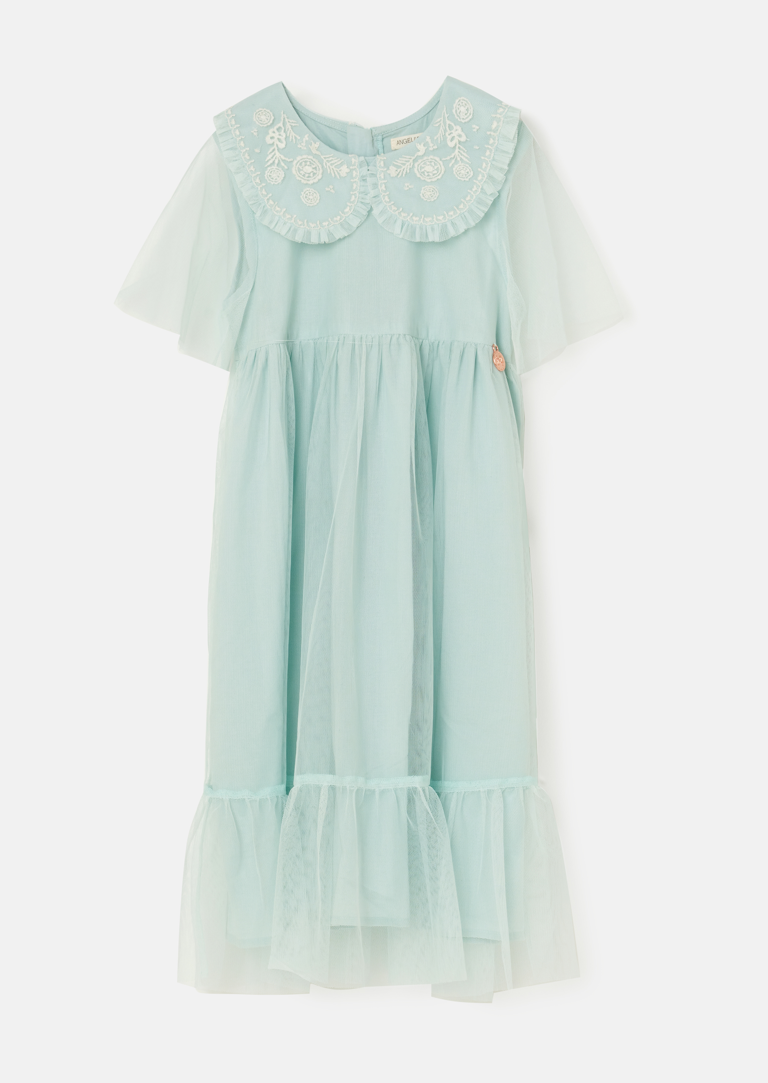Angel & Rocket Girls Daisy Embroidered Collar Mesh Dress - Blue - Size 9Y