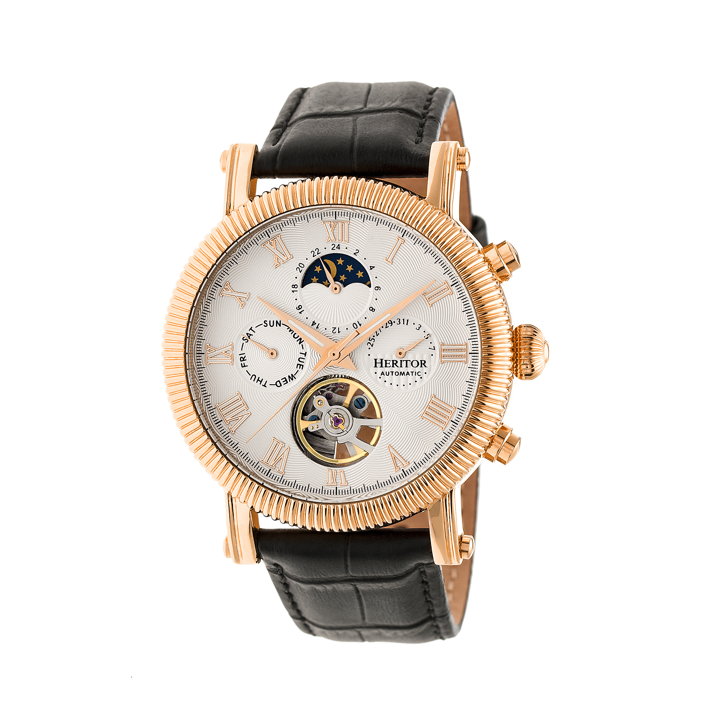 Thumbnail - Heritor Automatikuhr Winston Halbskelett mit Lederarmband