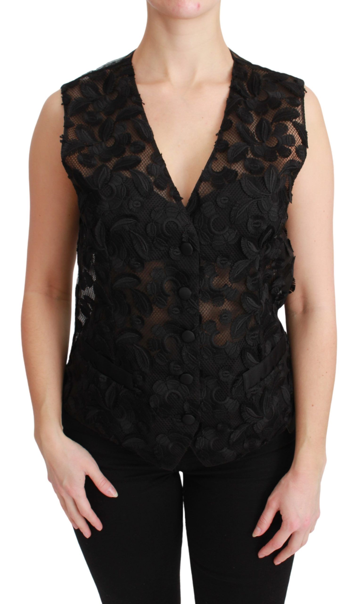 Dolce & Gabbana WoMens Black Floral Brocade Top Gilet Waistcoat Polyamide – Size IT 44 (Women’s)