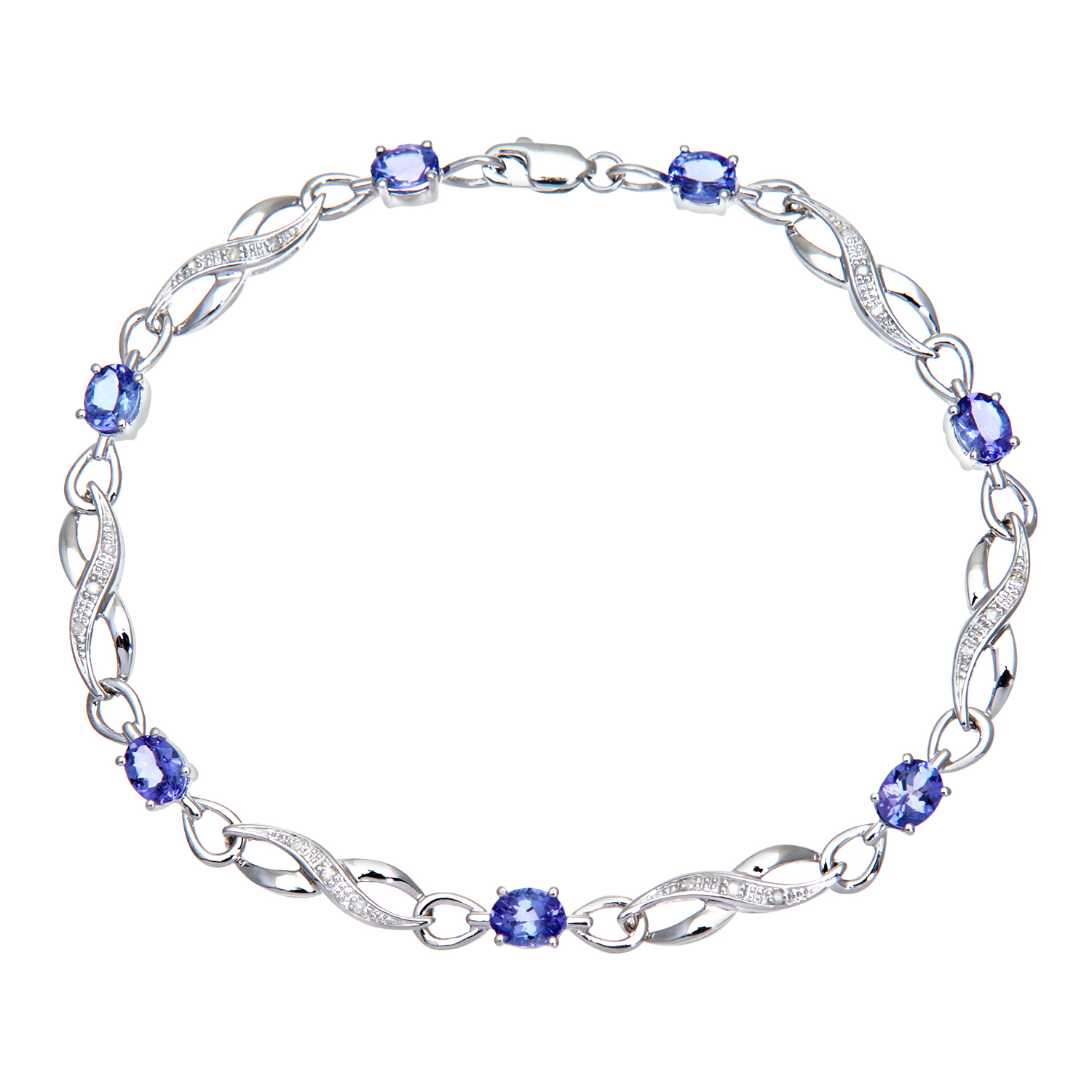 Diamant L’Eternel Womens 9ct White Gold Tanzanite and Diamond Crossover Link Bracelet – One Size