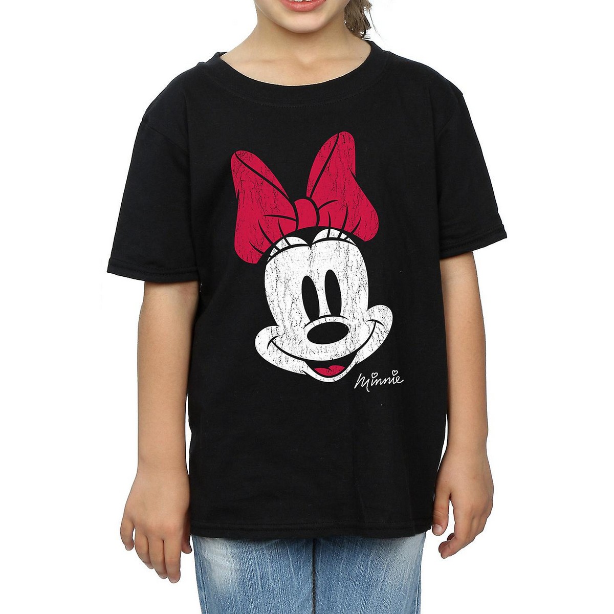 Disney T-Shirt für Mädchen mit Minnie-Maus-Gesicht aus Baumwolle (Schwarz)
