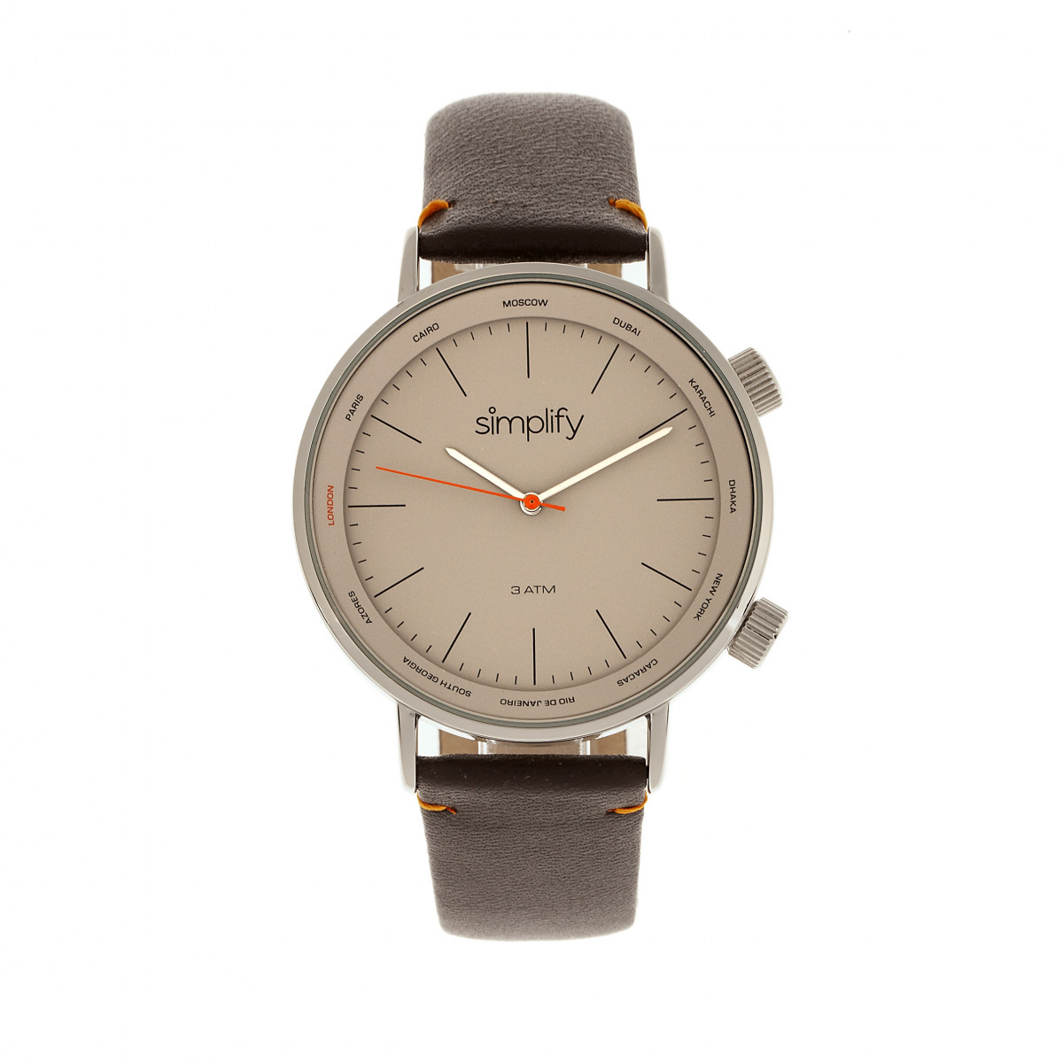 Simplify Unisex The 3300 Leather-Band Watch - Grey Stainless Steel - One Size