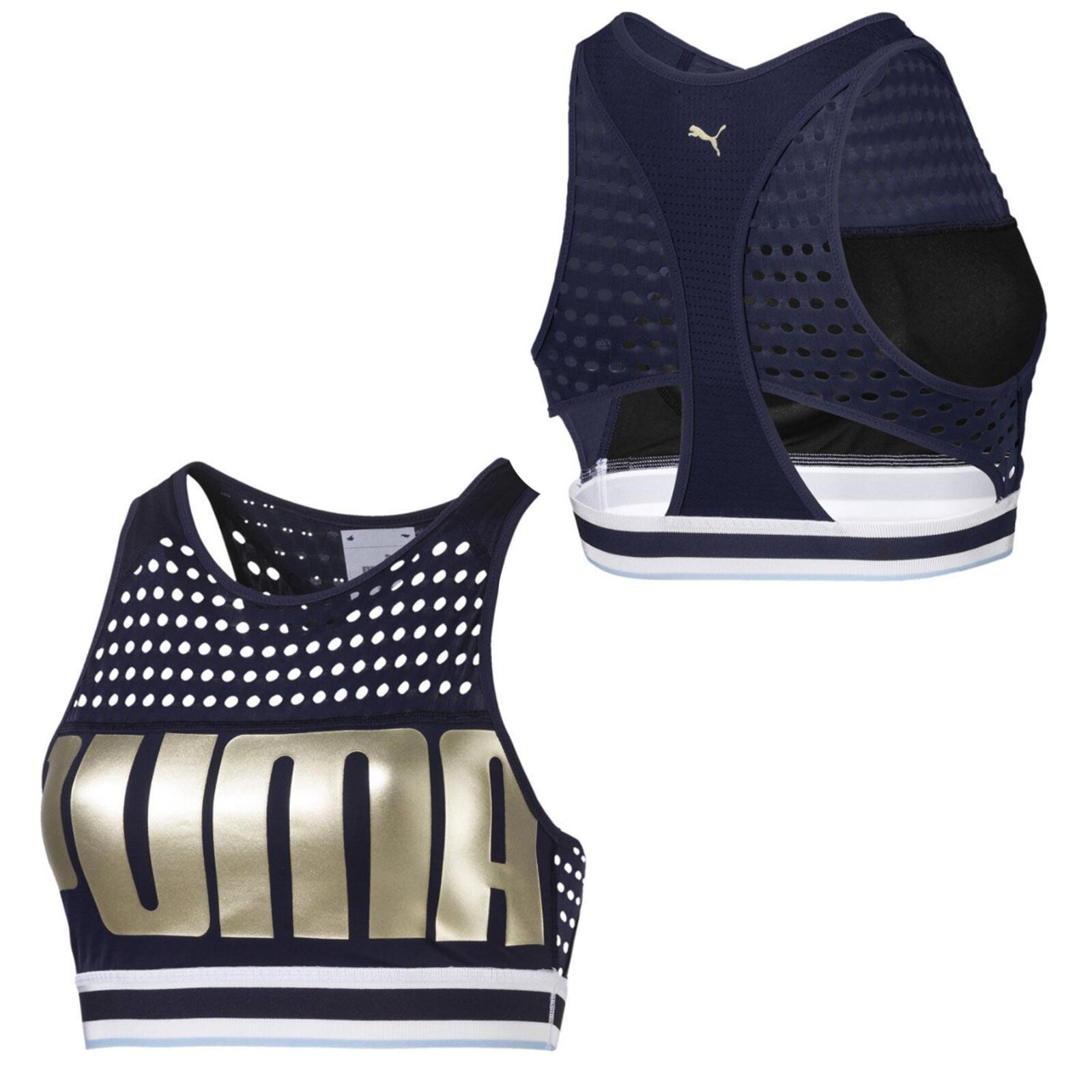 Thumbnail - Puma Sport Training Crop Top Womens Navy Bra 517091 02