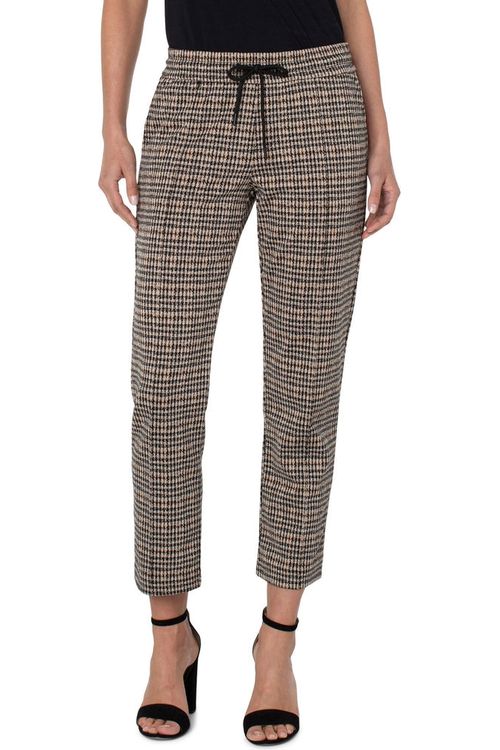 Anzieh-Knöchelhose mit Nadelfalten in Hellbraun/SchwarzAbstrakter Hahnentrittmuster