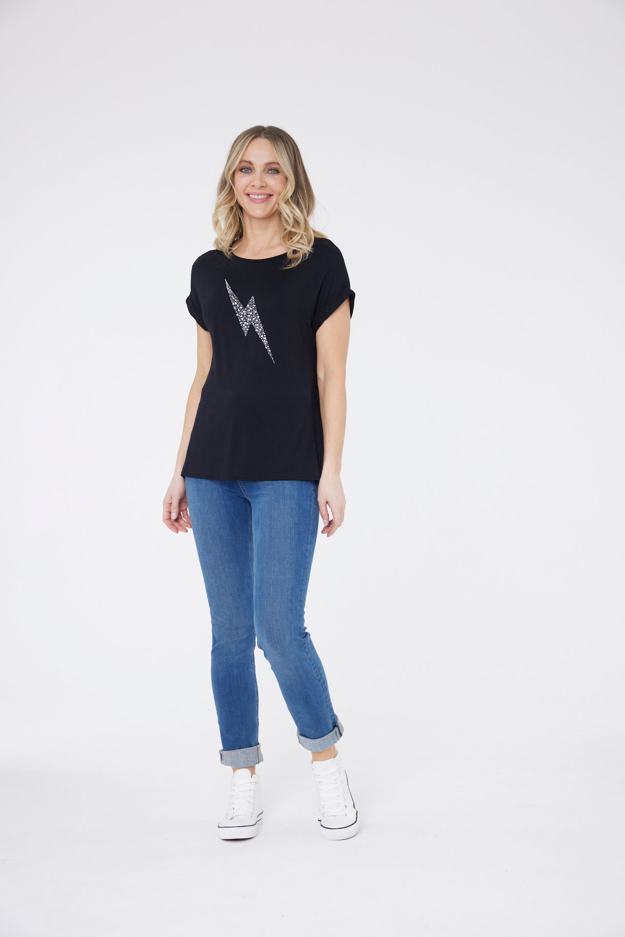 Thumbnail - Ziggy Lightning Bolt Kurzarm Top Schwarz / Silber