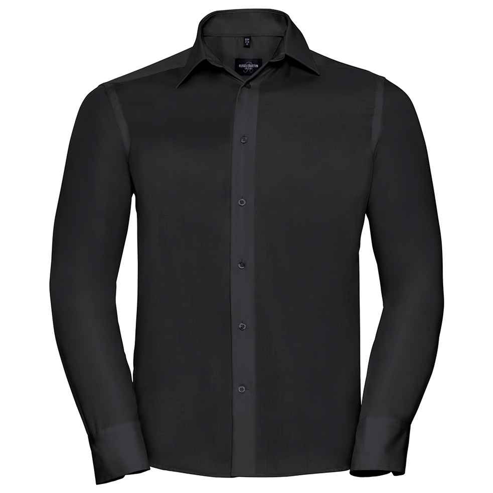 Russell Collection Heren Ultimate Non-Iron Getailleerde Overhemd met Lange Mouwen (Zwart)