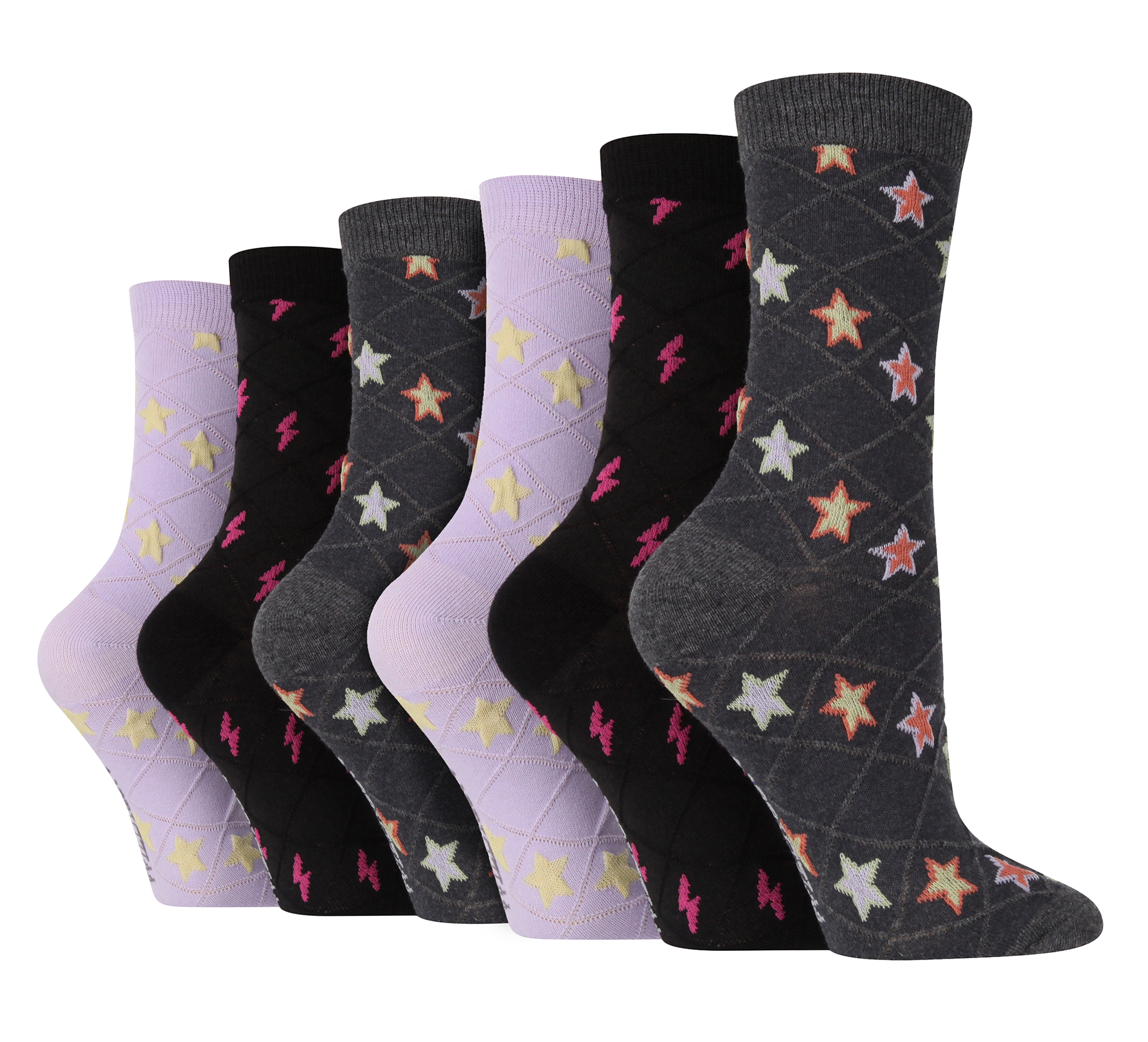 Thumbnail - 6 Paar Multipack Damen Herbst Socken | Wildfeet | Cute Novelty Design gestrickt Boot Socken - Sterne