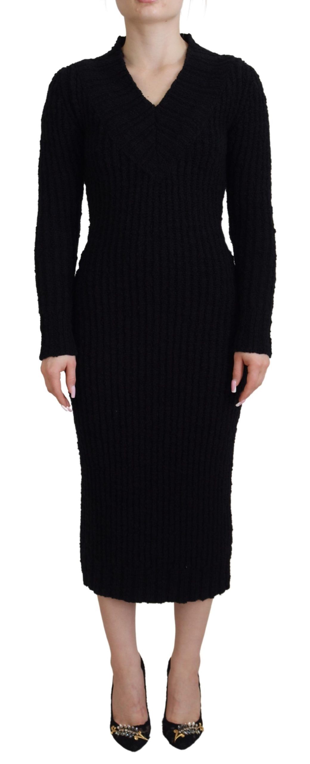 Dolce & Gabbana Black Wool Knitted Sheath Sweater Womens Dress – Size Medium