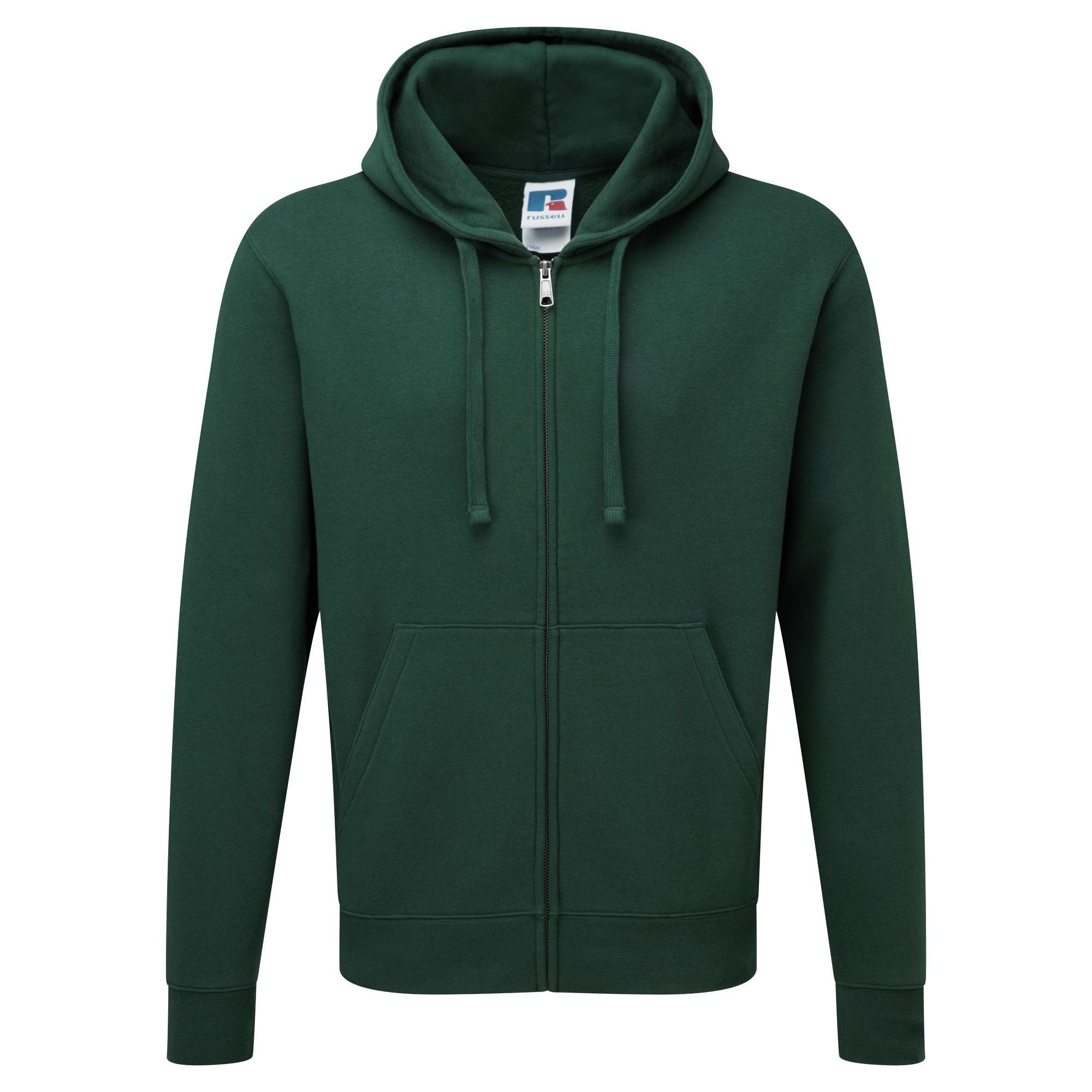 Russell Mens Authentic Full Zip Hooded Sweatshirt / Hoodie (Bottle Green)