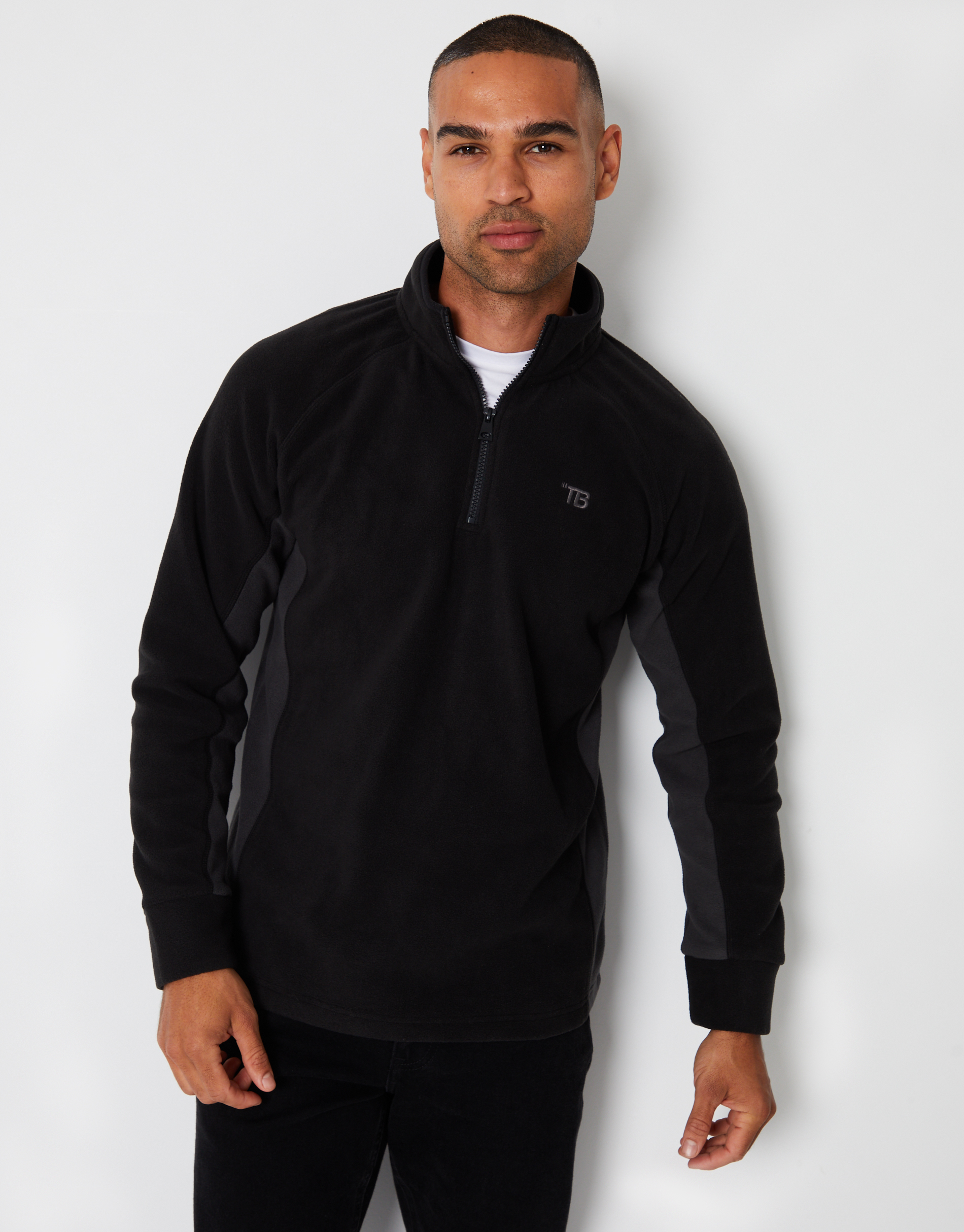 Threadbare Mens Black 'Trance' Contrast Side Panel Quarter Zip Fleece - Size X-Large