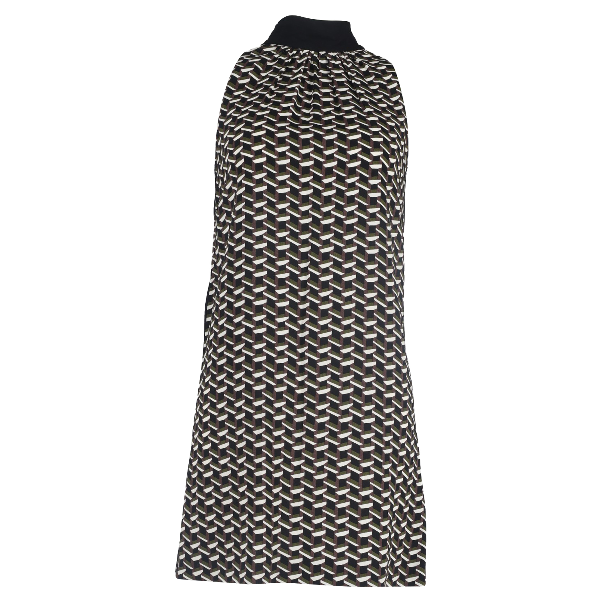 Prada Mönstrad Mini Back Ribbon Klänning i Multicolor Viskos
