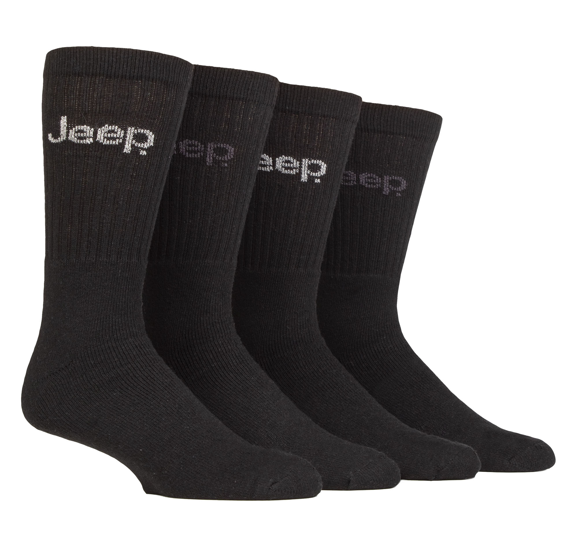 Mens Recycled Cotton Socken | Jeep | 4 Pack dick stricken voll gepolstert Boot Socken - schwarz / schwarz