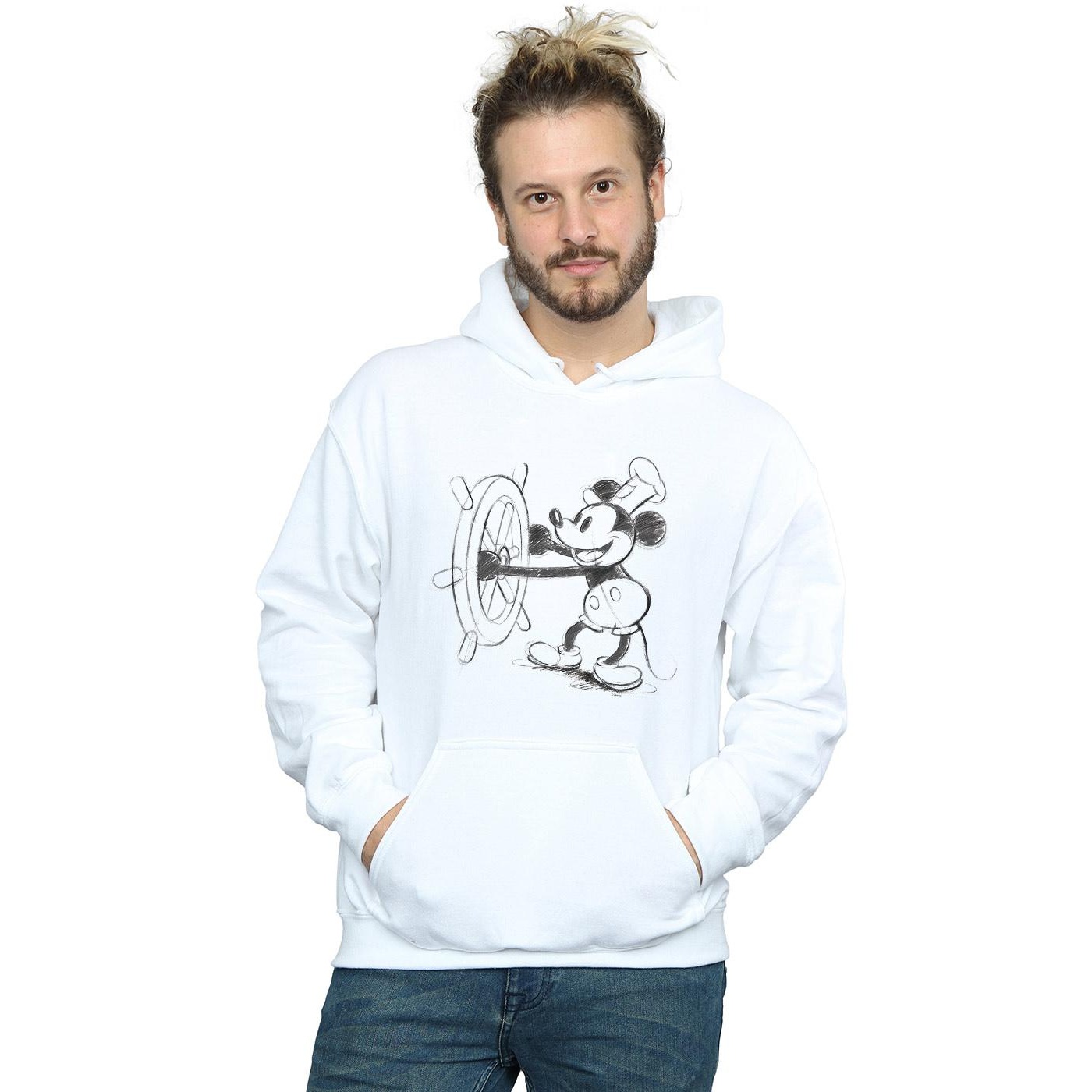 Disney Mens Mickey Mouse Steamboat Sketch Hoodie (White) herr – bild 2