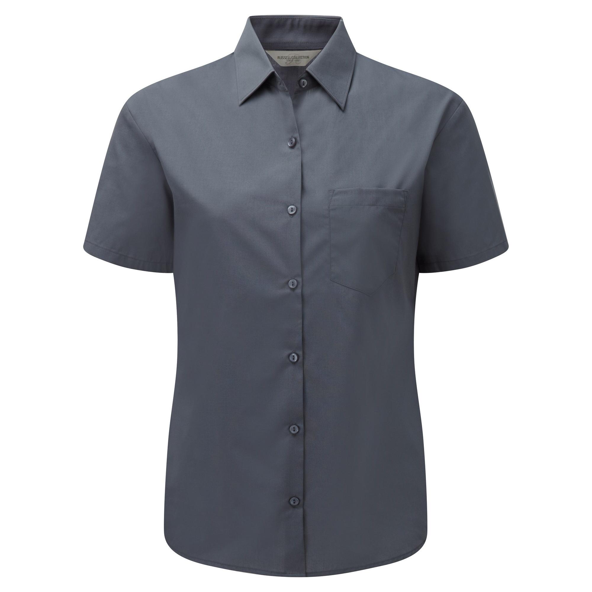 Russell Collection Ladies/Womens Short Sleeve Poly-Cotton Easy Care Poplin Shirt (Convoy Grey)