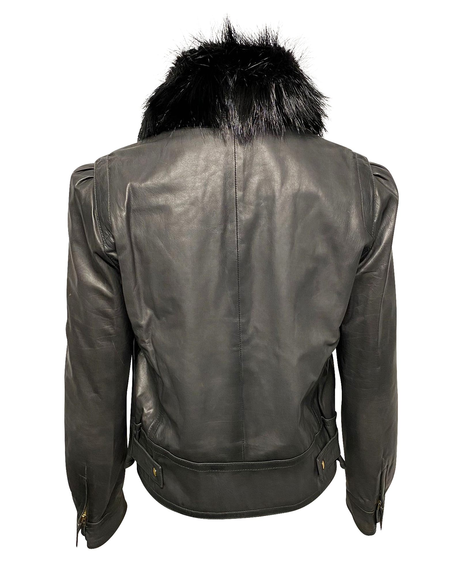 Gucci Pre-owned Gucci-jacka med pälsdetalj i svart läder dam – bild 2