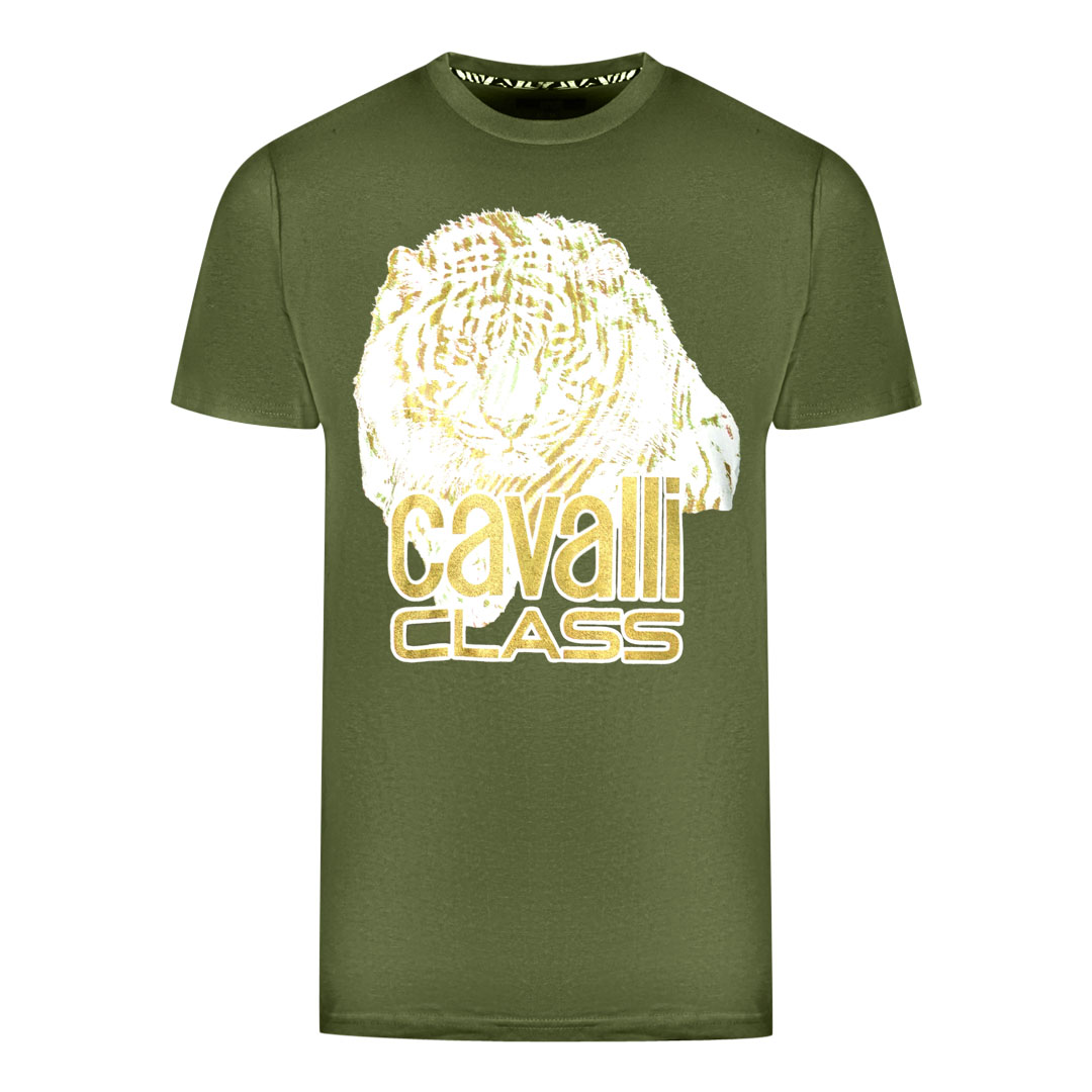 Thumbnail - Cavalli Class großes Tiger-Logo grünes T-Shirt