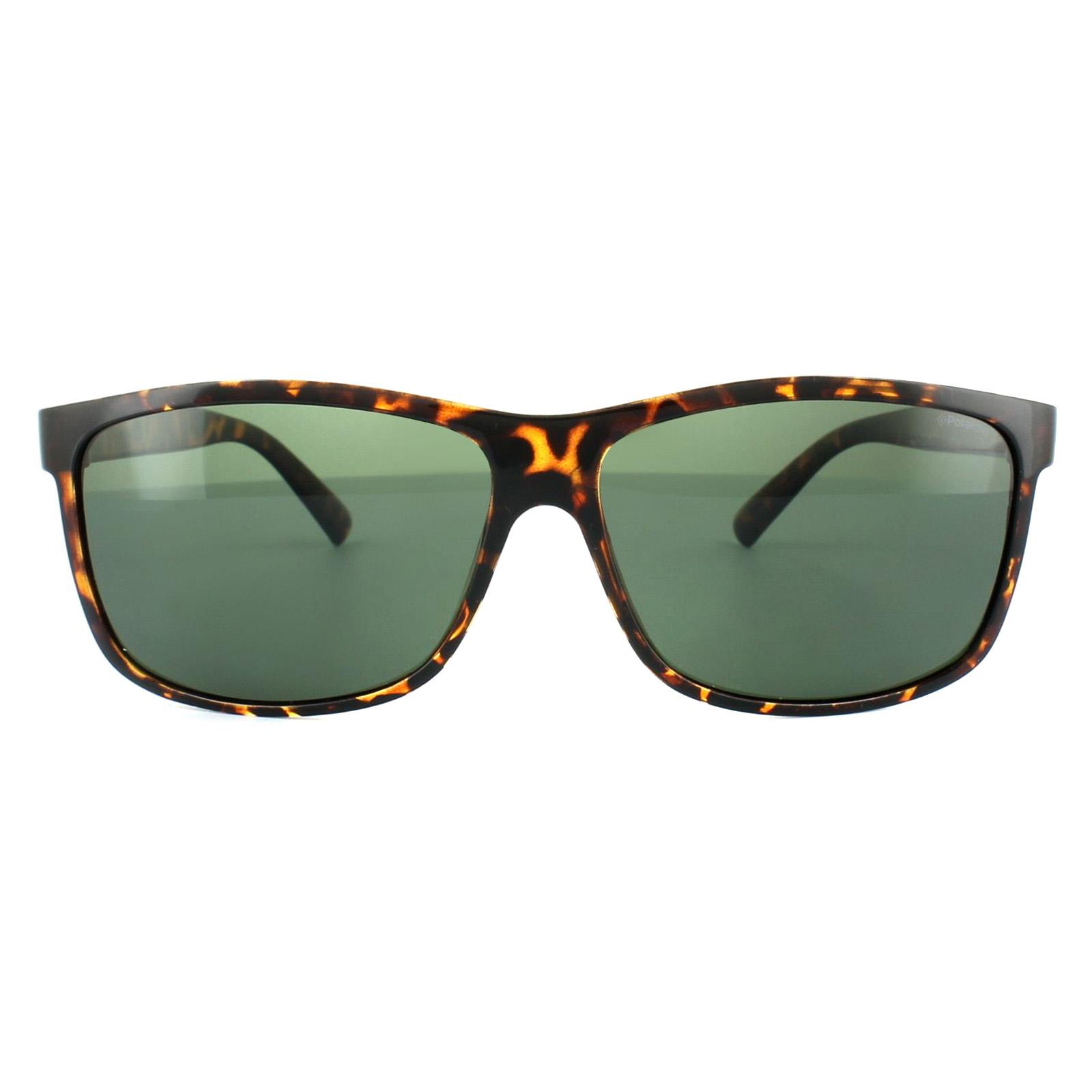 Polaroid Mens Lightweight Rectangle Havana Green Polarized Sunglasses - Brown, Size: 59mm - Size 59mm