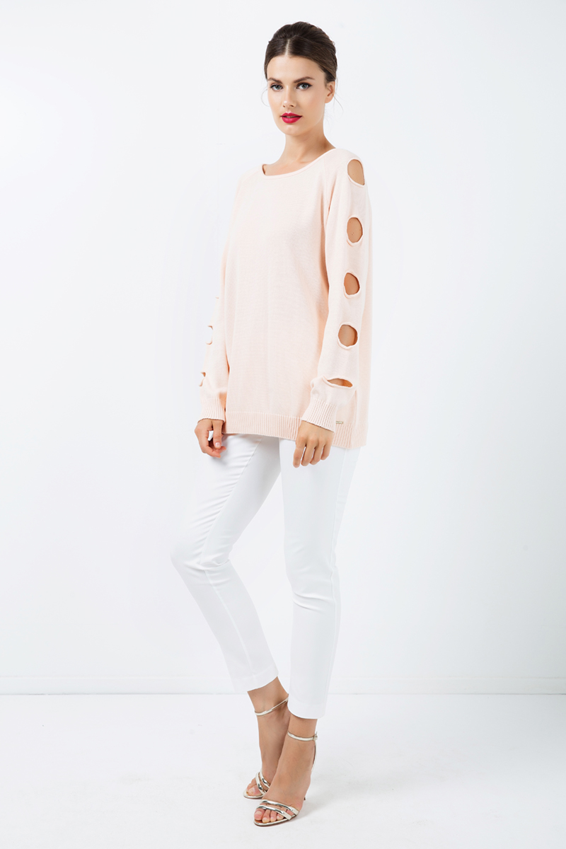 Thumbnail - Lockerer Apricot-Pullover mit Lochmuster