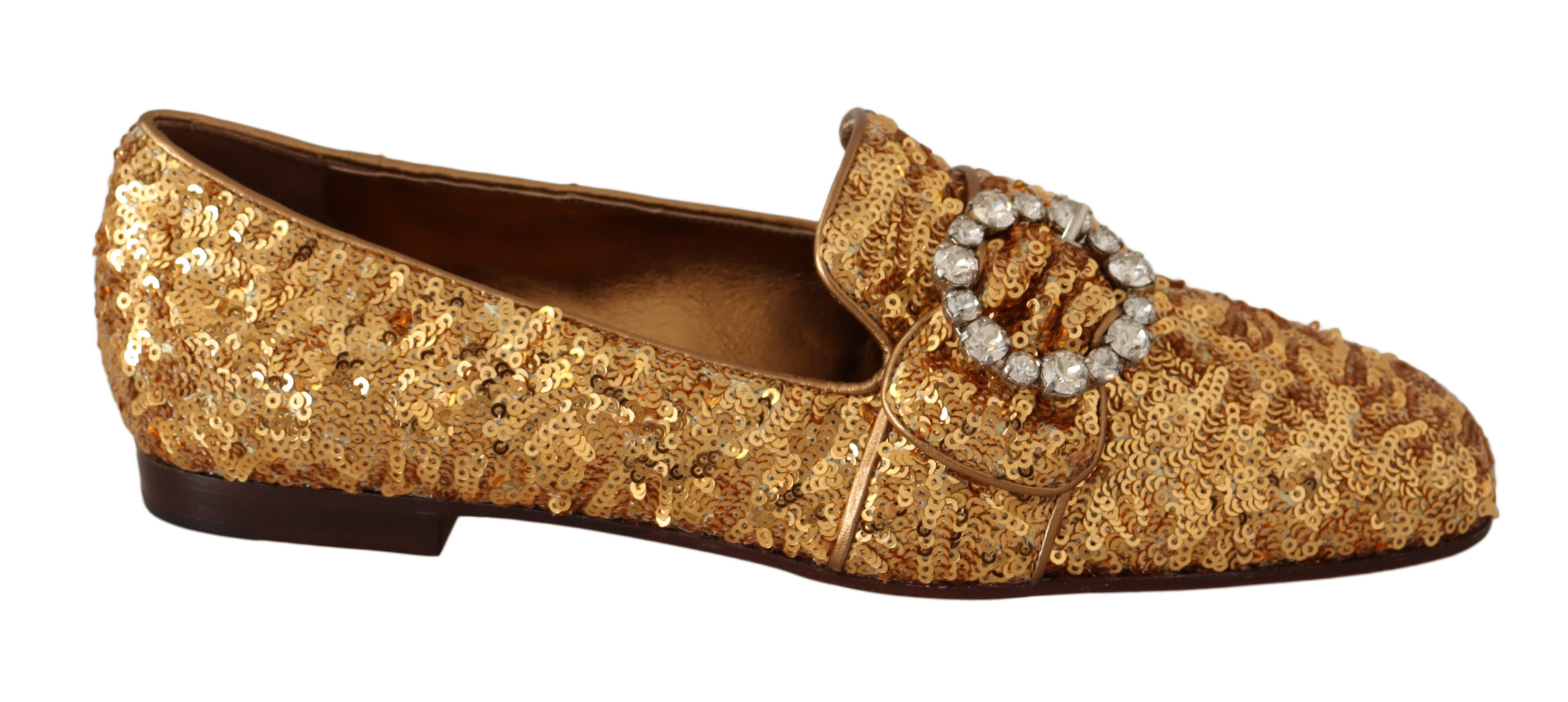 Dolce & Gabbana Gold Sequin Crystal Flat WoMens Loafers Shoes – Size UK 5.5