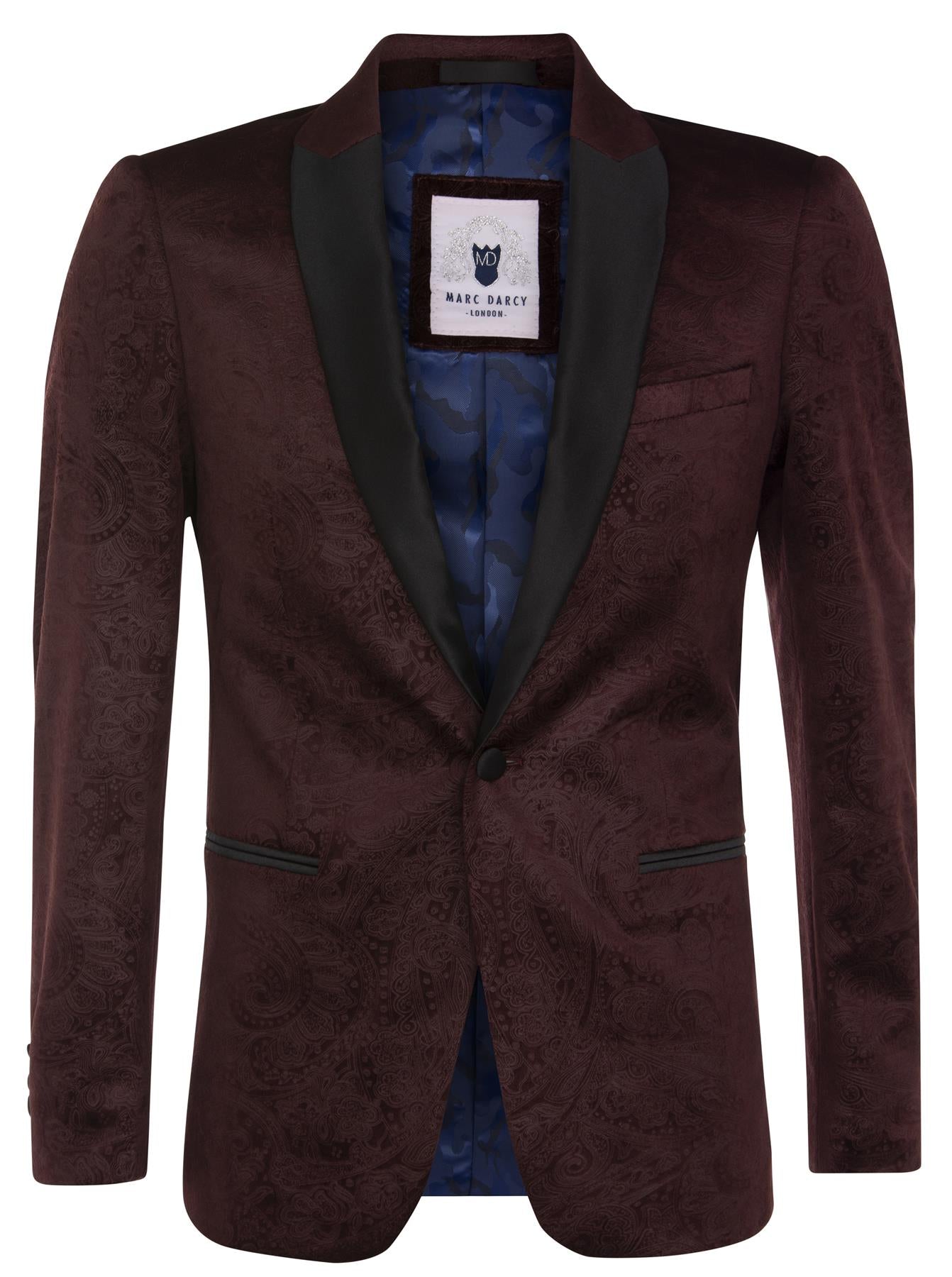 Infinity Leather Mens Wine Velvet Paisley Blazer Dinner Jacket - Burgundy - Size 38 (Chest)