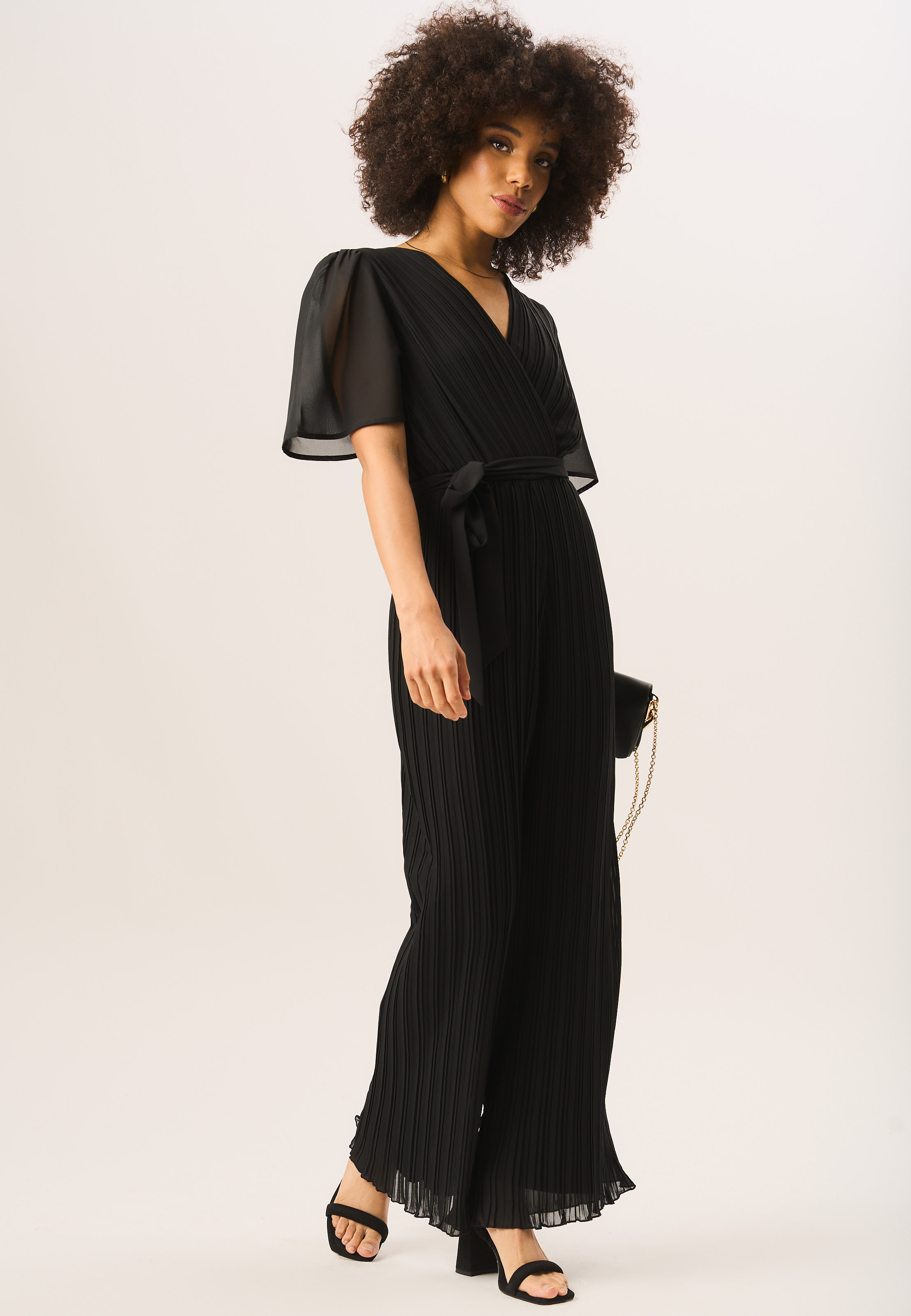 Gini London Ängel Ärmar Plisserad Bältad Omlott Jumpsuit omlottklänningar dam – bild 2