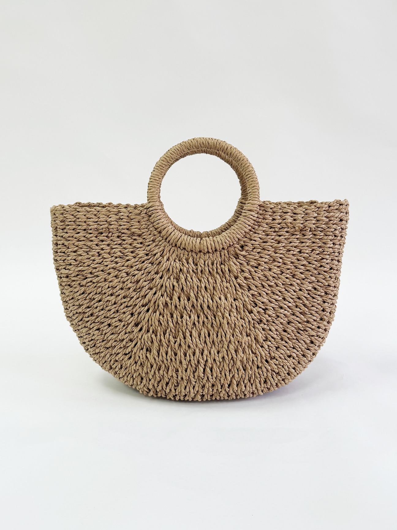 SVNX Womens Round Woven Straw Holdall With Circular Handle - Beige - One Size