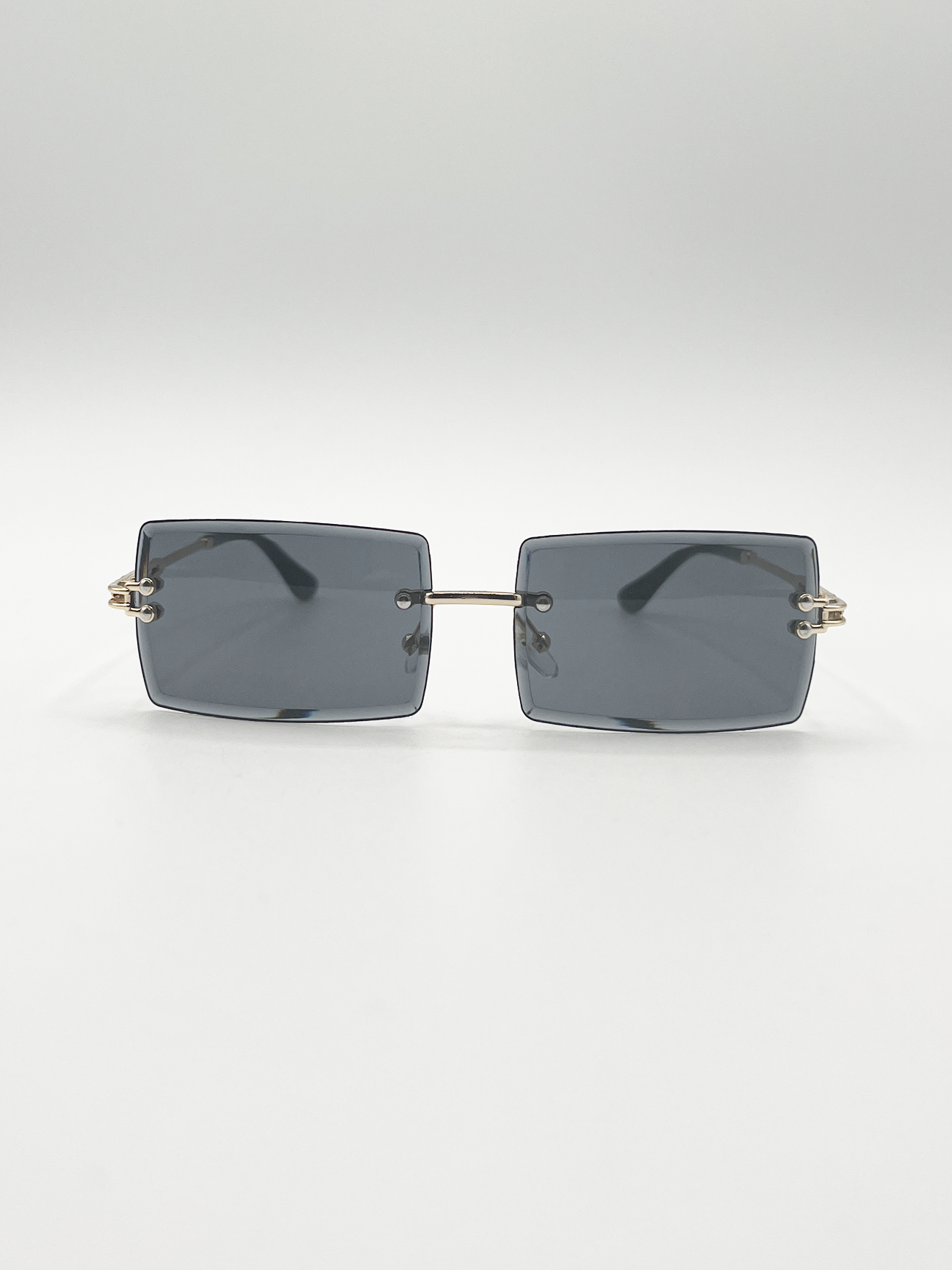 SVNX Womens Frameless Square Sunglasses in Black Metal - One Size