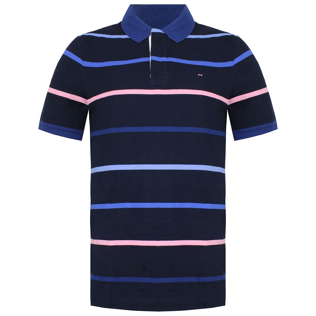 Thumbnail - Eden Park Paris Striped Mens Navy Polo Shirt