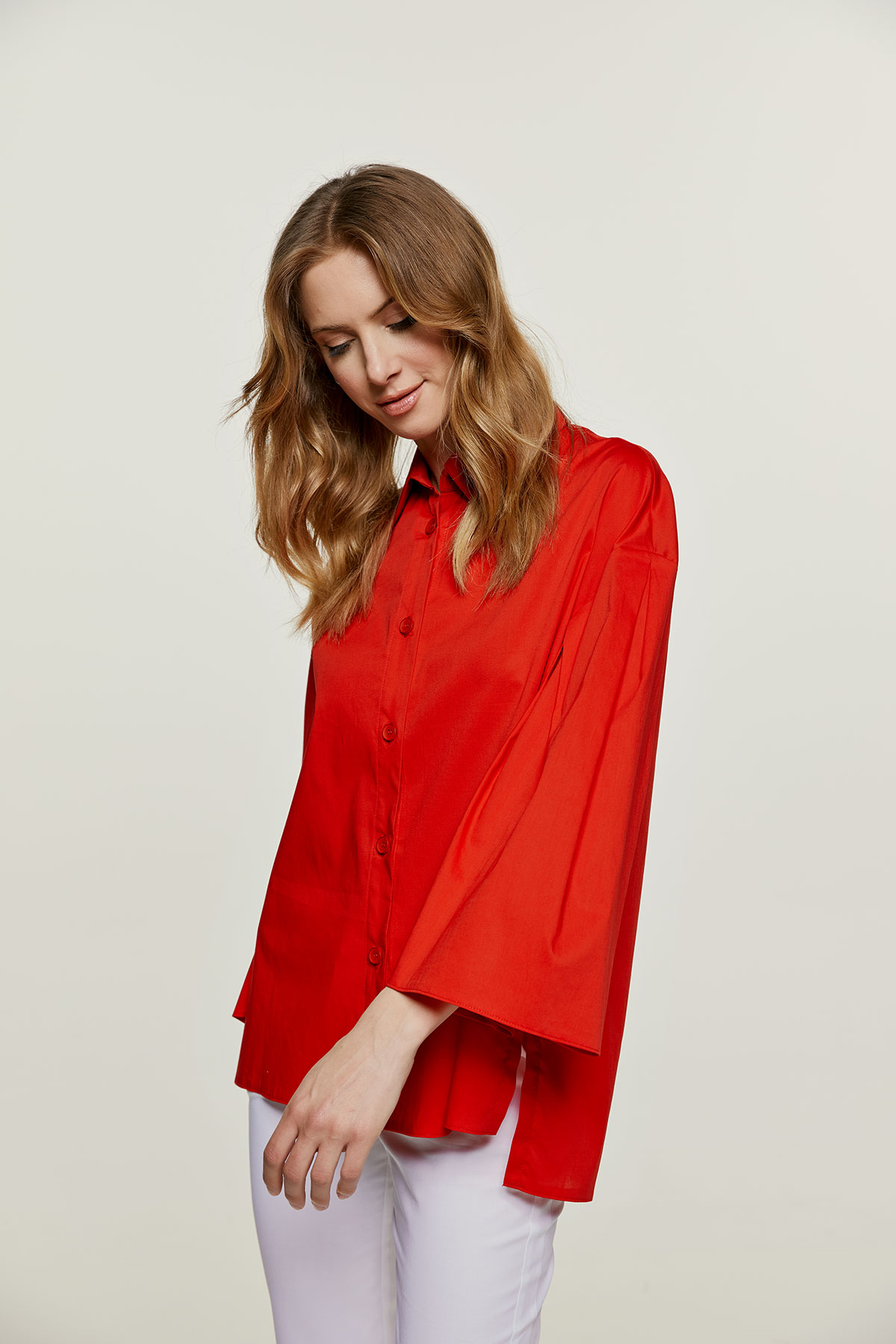Rode wijde mouwen blouse